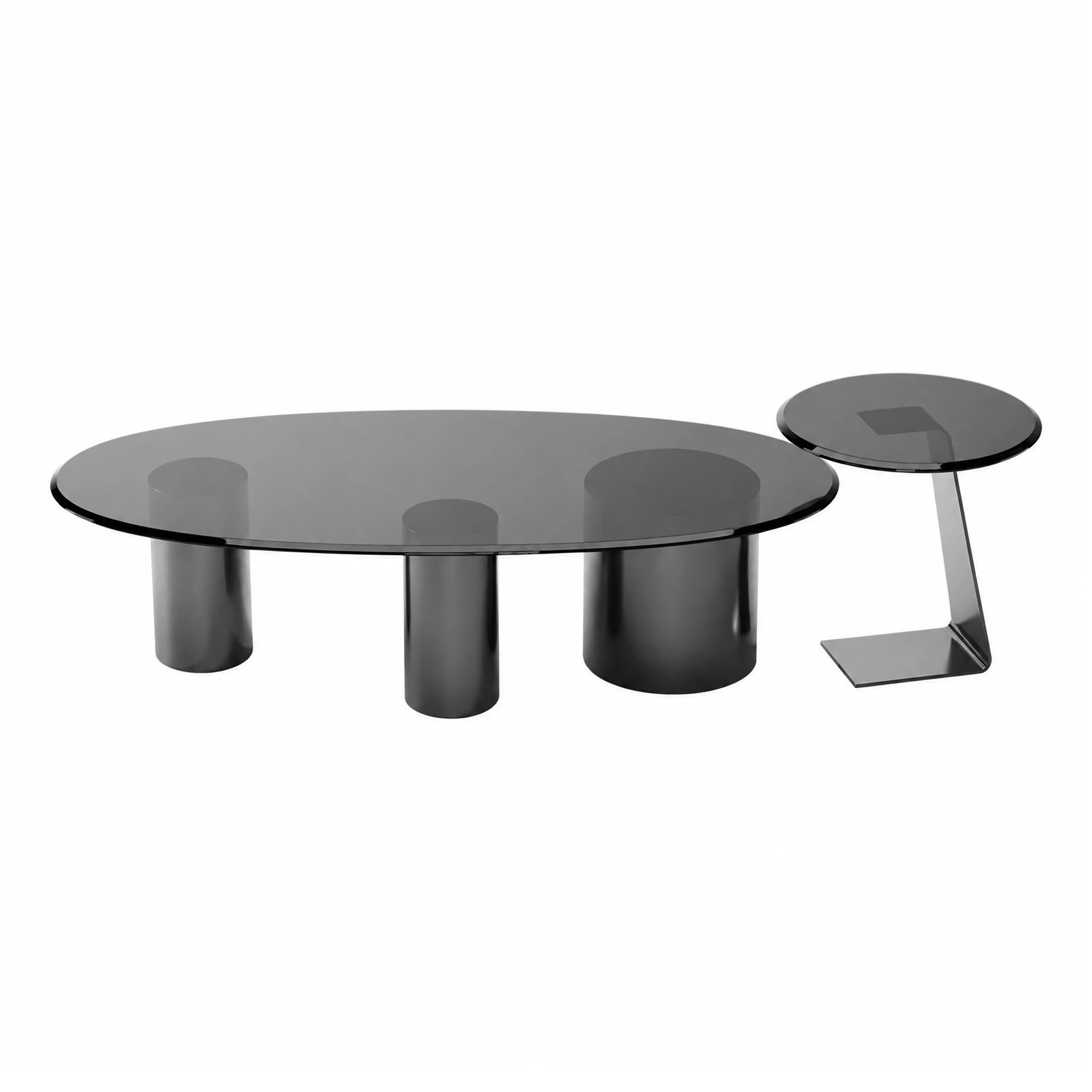 Modern Oval Glass Coffee Table Set with Side Table