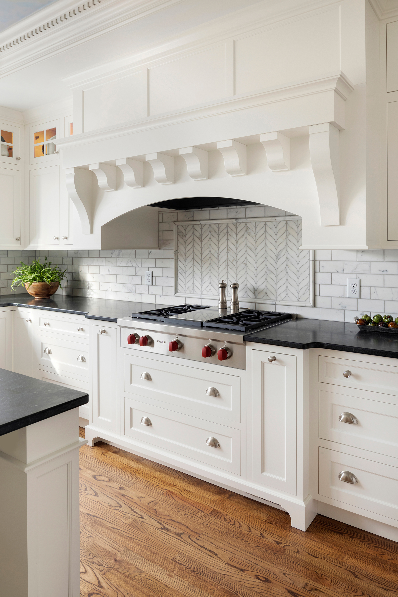 Beautiful White Kitchen With Ceiling Mural