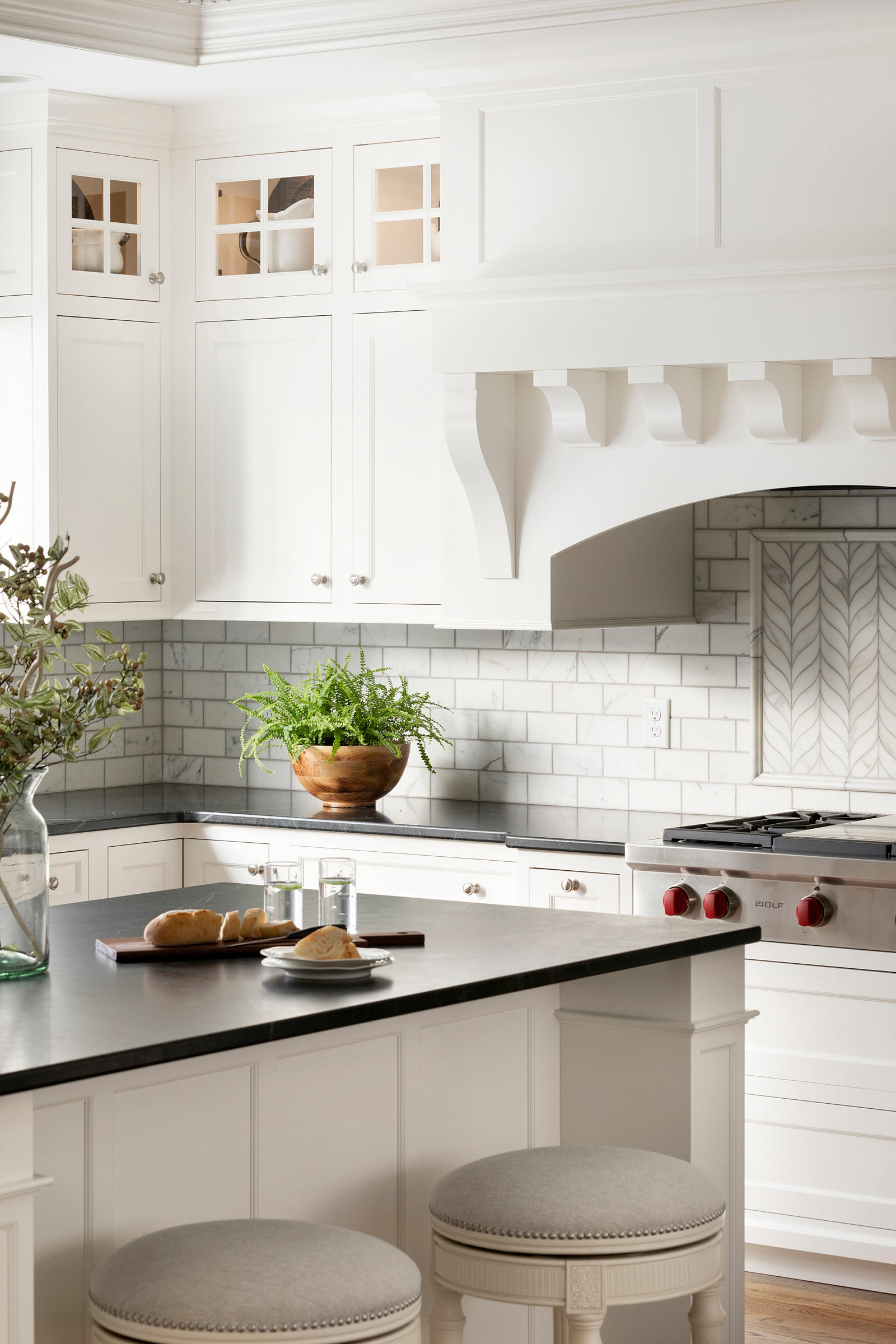 Beautiful White Kitchen With Ceiling Mural