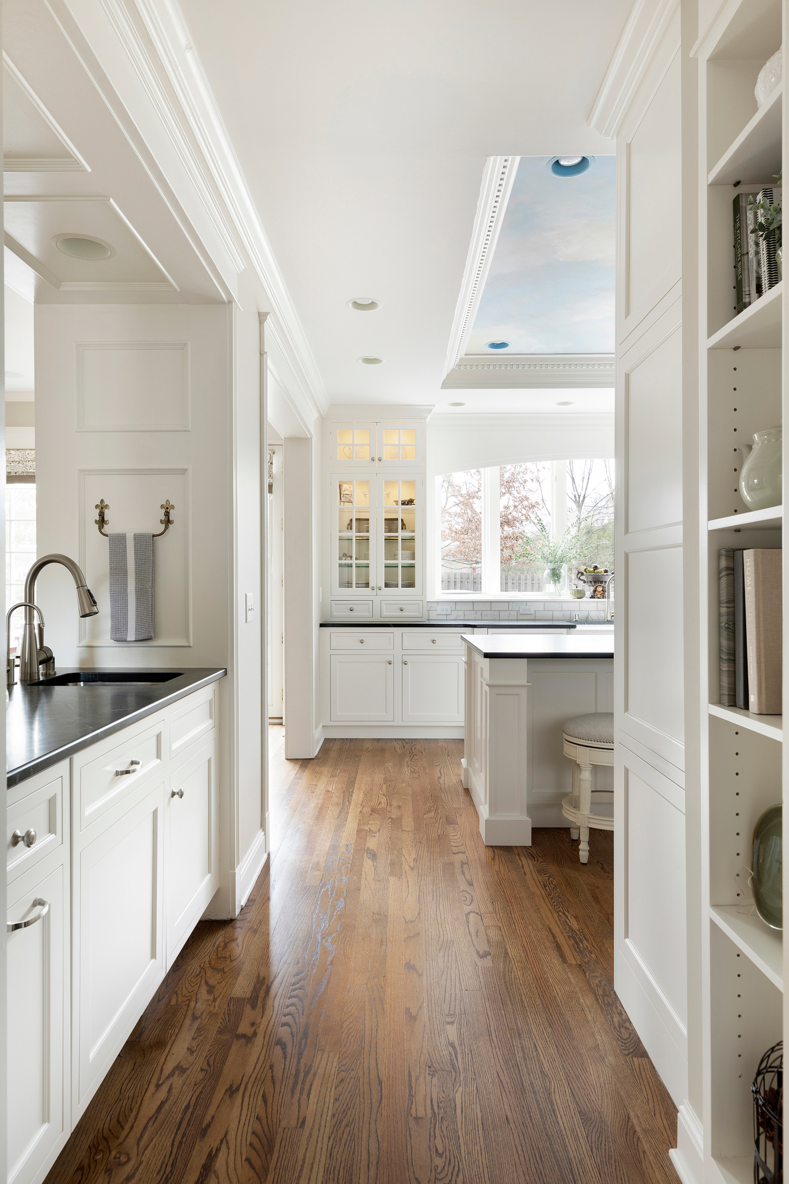 Beautiful White Kitchen With Ceiling Mural