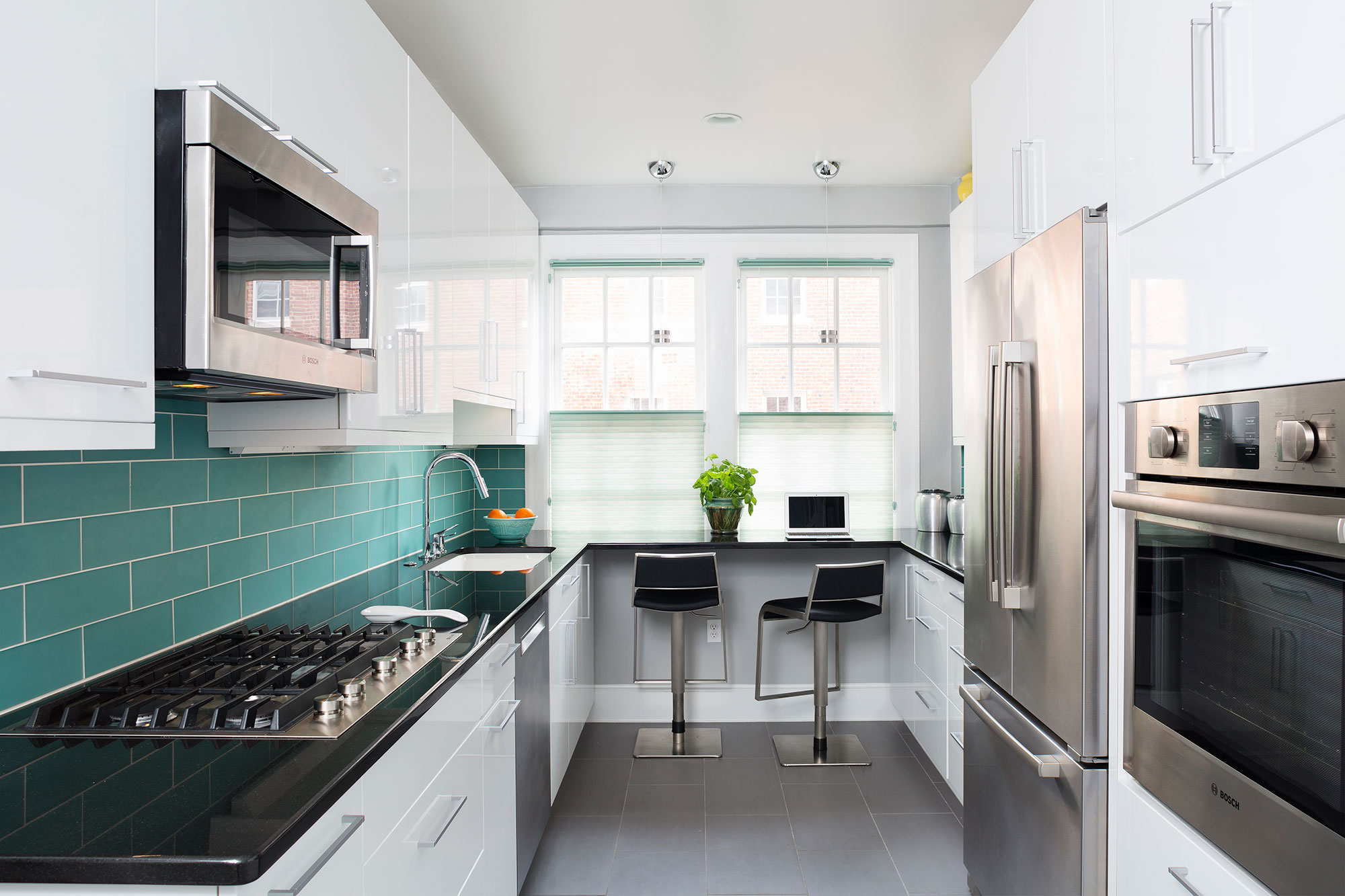 Bright White Small Contemporary Kitchen