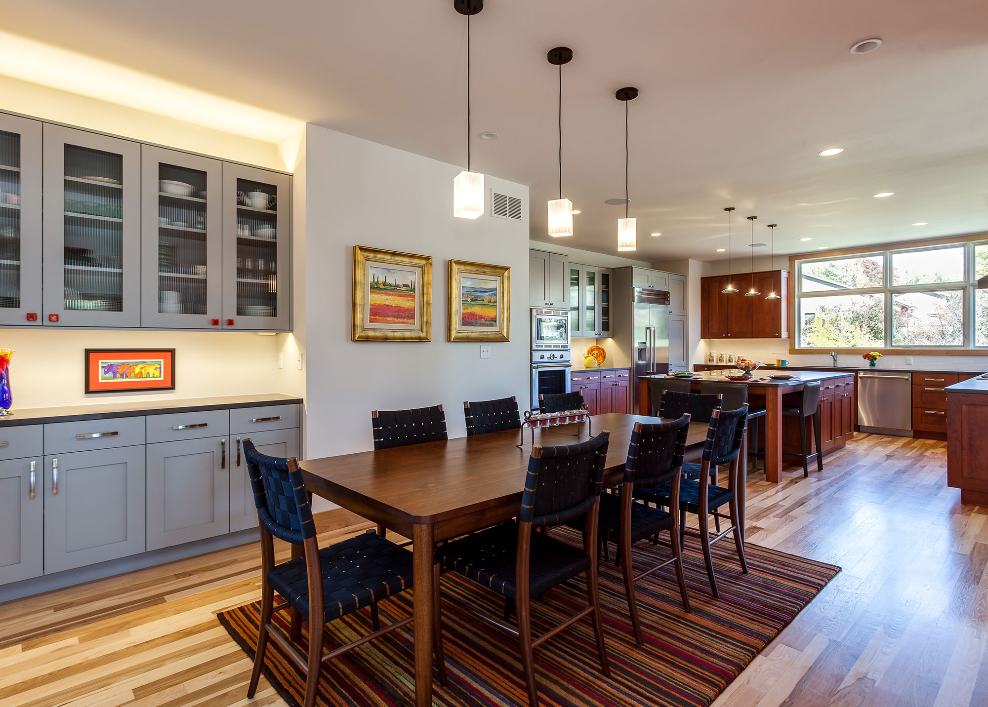Contemporary Kitchen with Cherry and Grey Painted Cabinets