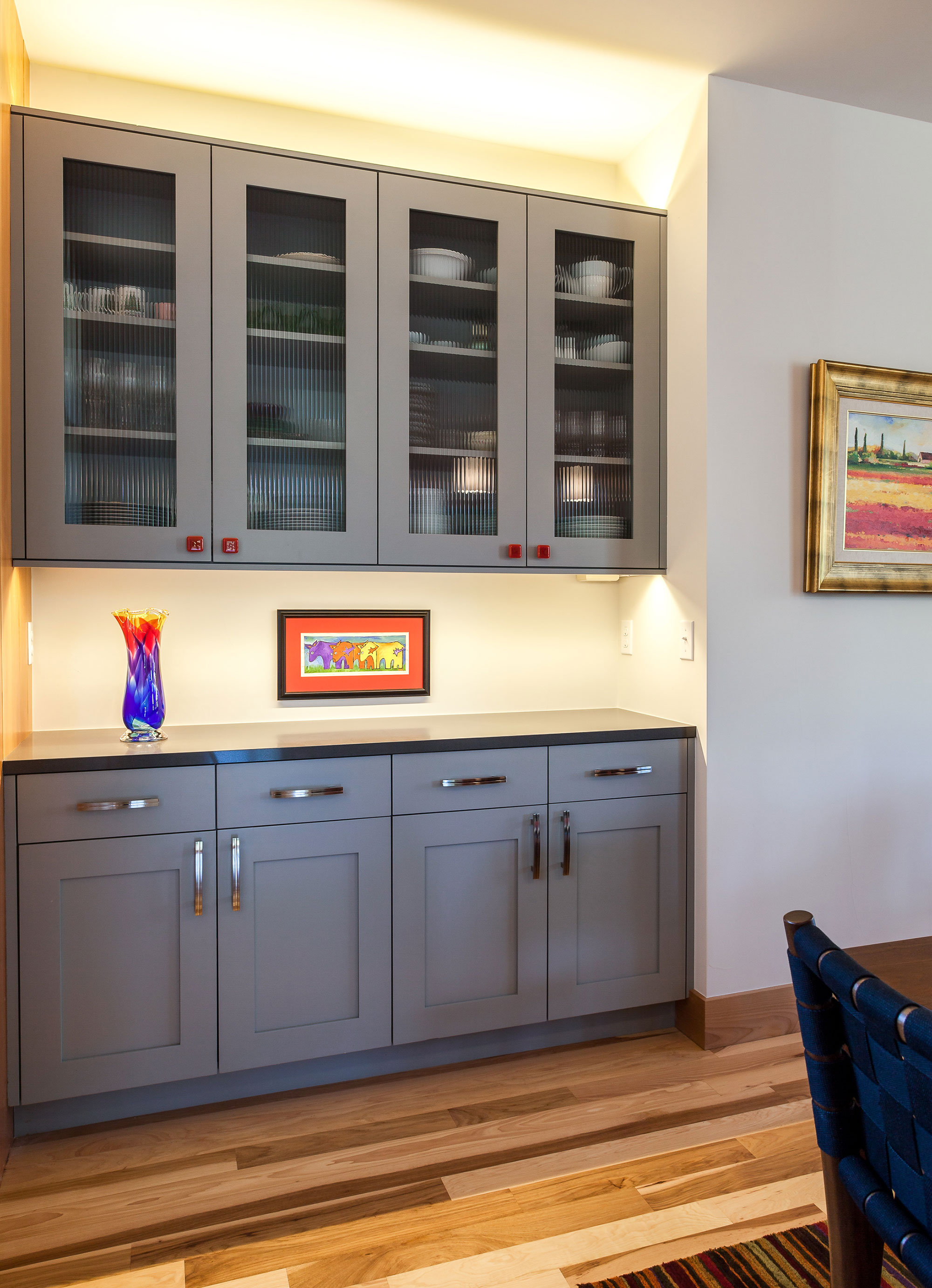 Contemporary Kitchen with Cherry and Grey Painted Cabinets