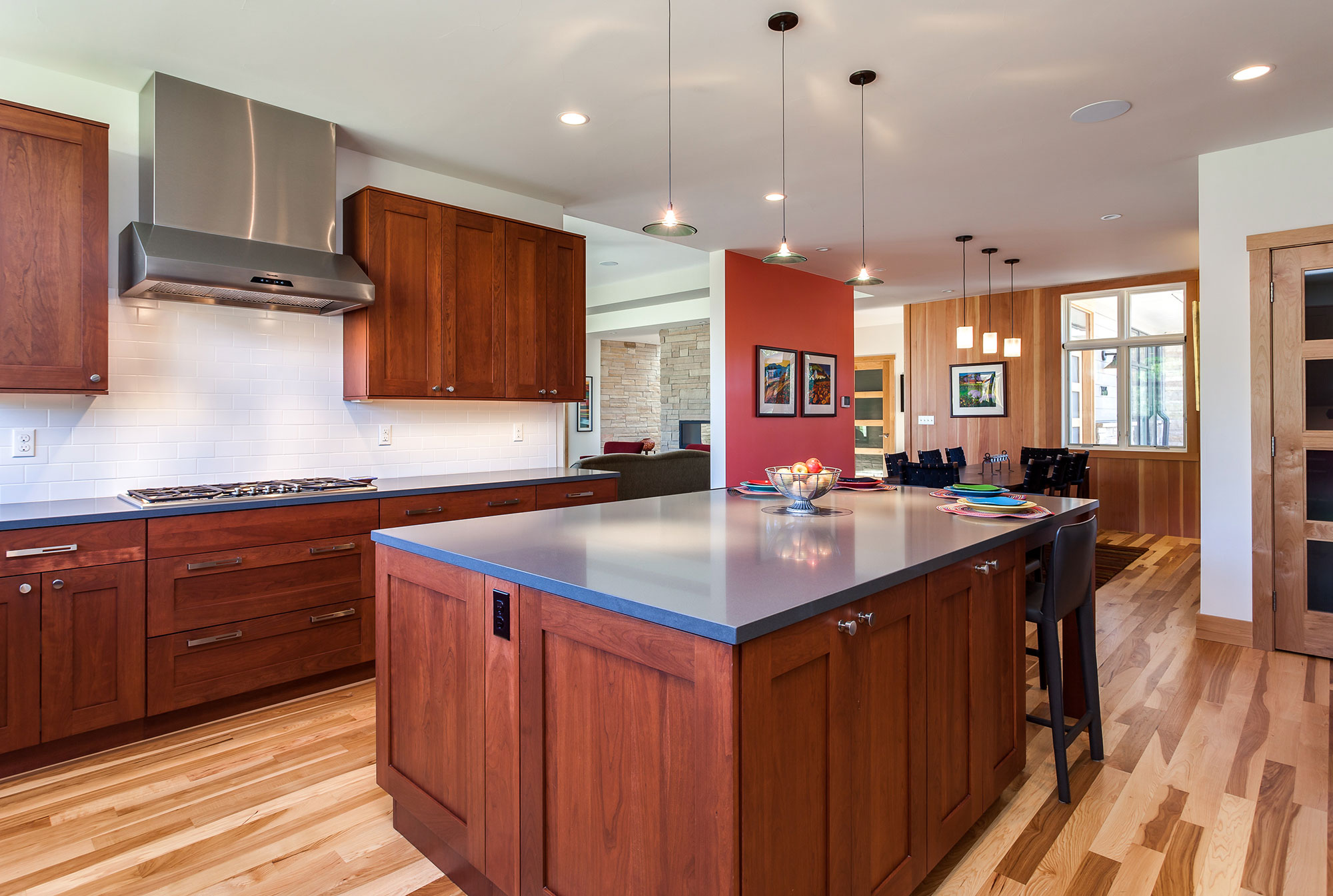 Contemporary Kitchen with Cherry and Grey Painted Cabinets