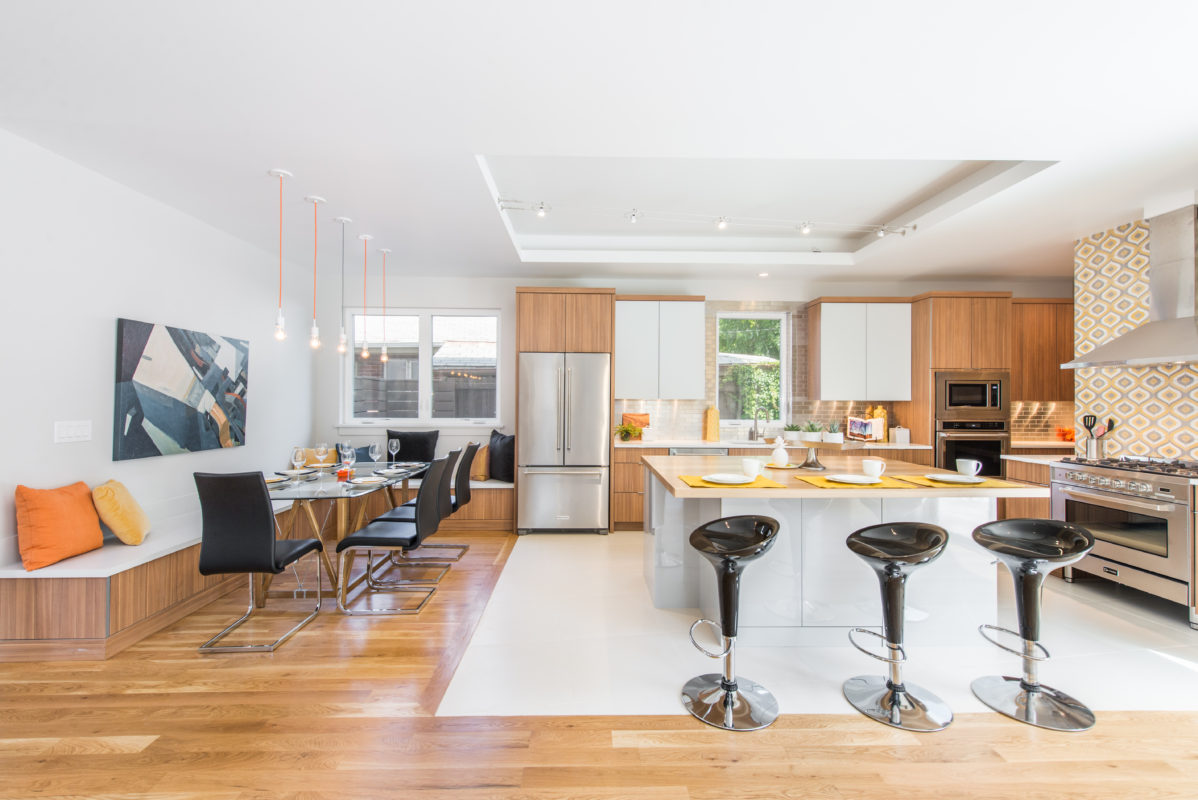 Contemporary Woodgrain Kitchen with a Touch of Grey