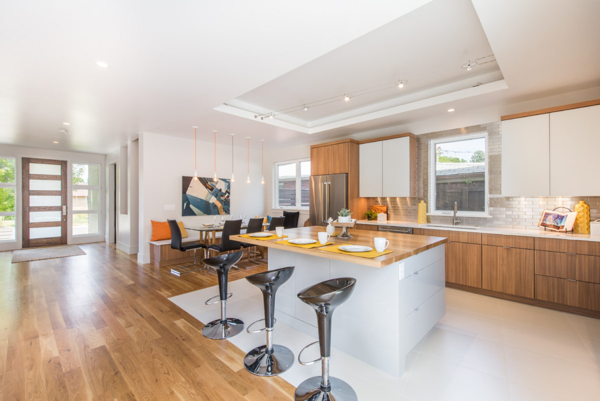 Contemporary Woodgrain Kitchen with a Touch of Grey