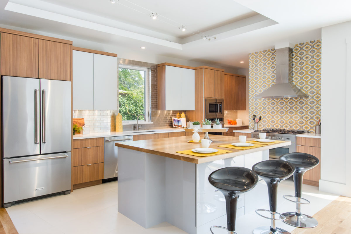 Contemporary Woodgrain Kitchen with a Touch of Grey
