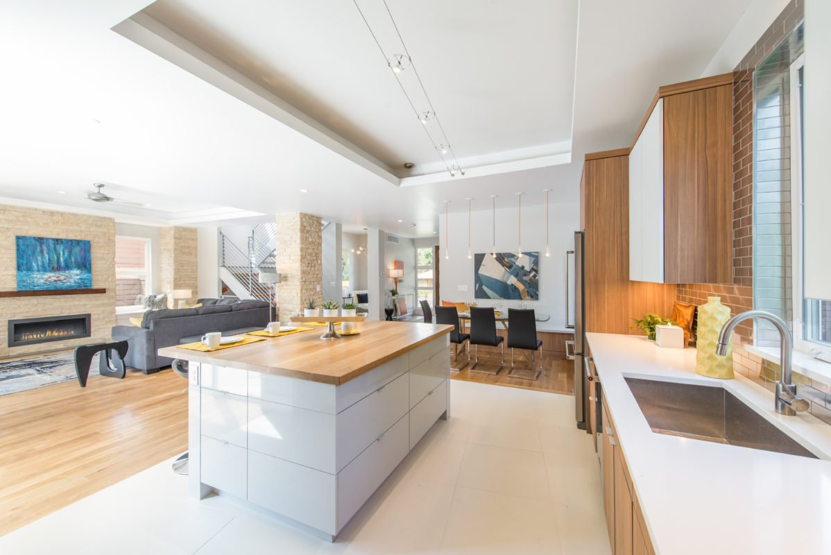 Contemporary Woodgrain Kitchen with a Touch of Grey