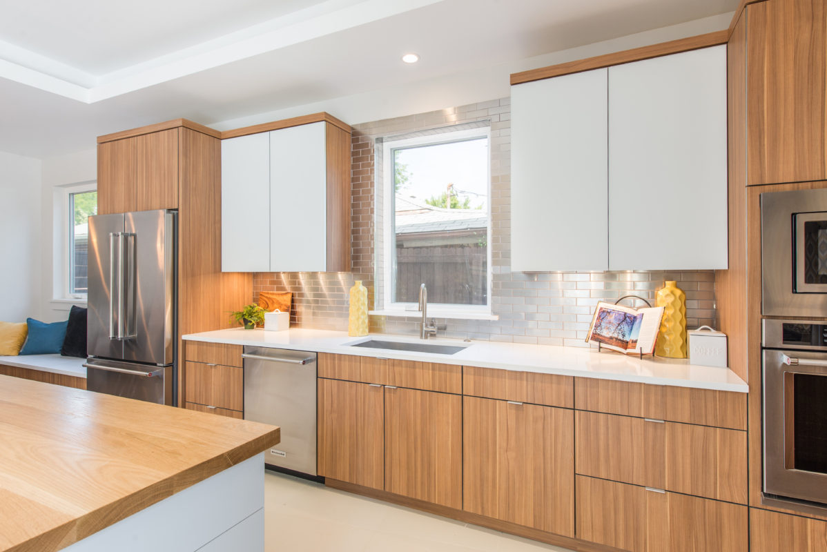 Contemporary Woodgrain Kitchen with a Touch of Grey