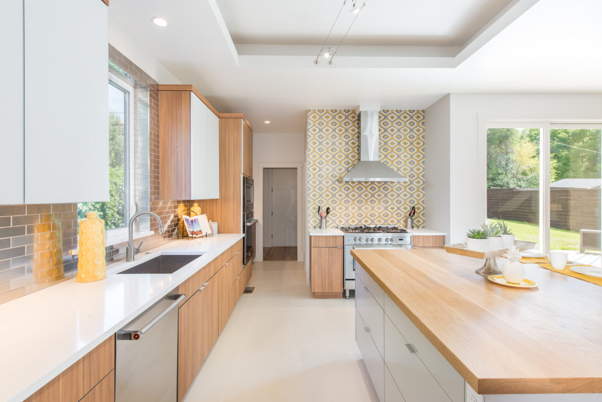 Contemporary Woodgrain Kitchen with a Touch of Grey