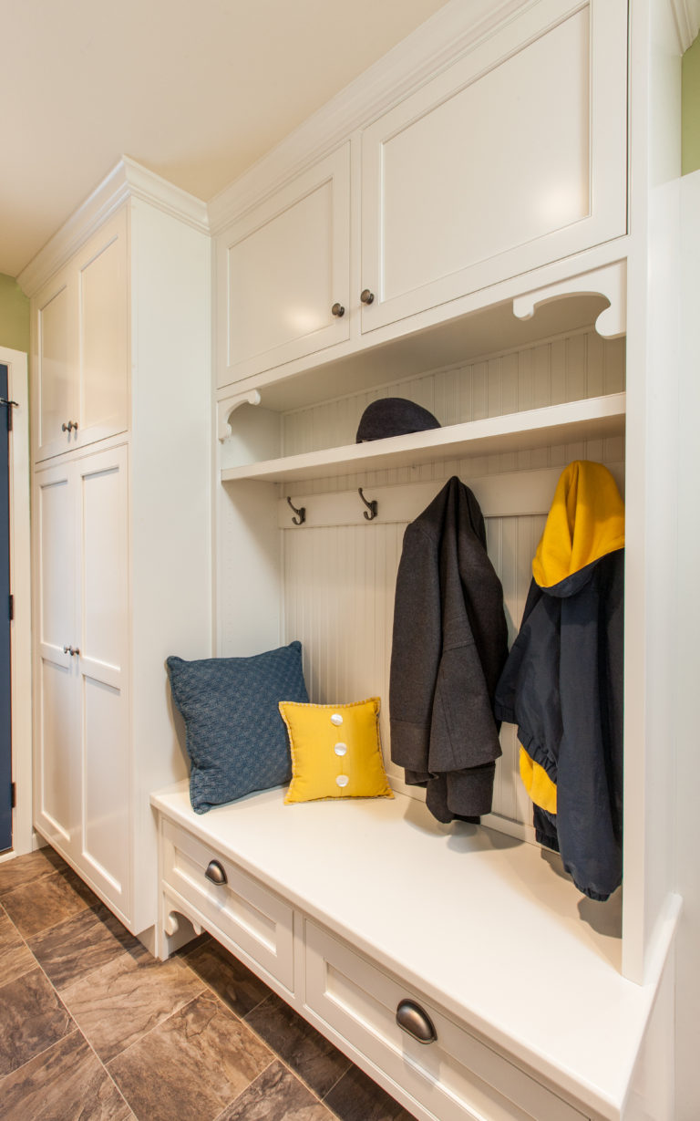 Custom Frosty White Mudroom Cabinets