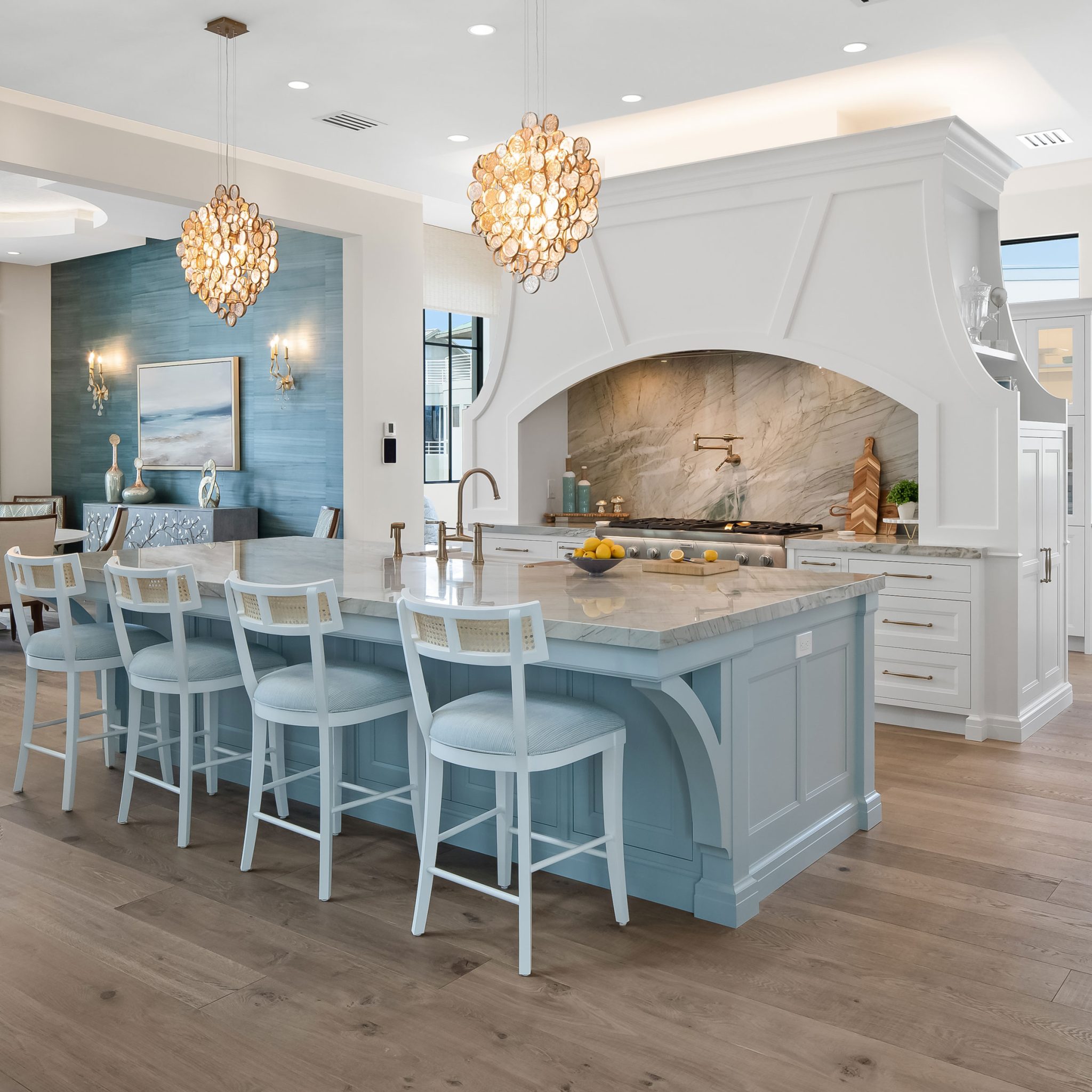 Custom Kitchen With Painted Blue Island