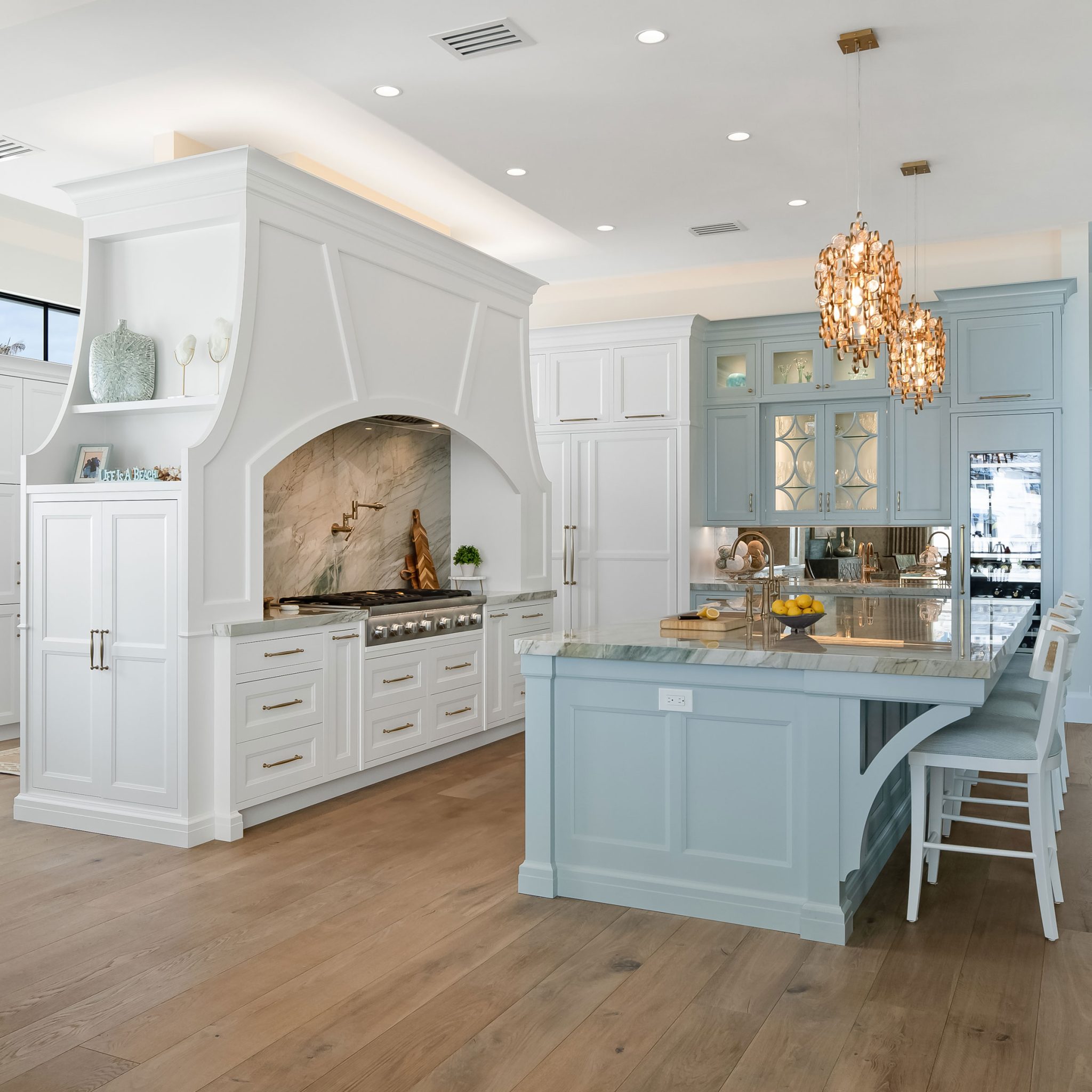 Custom Kitchen With Painted Blue Island