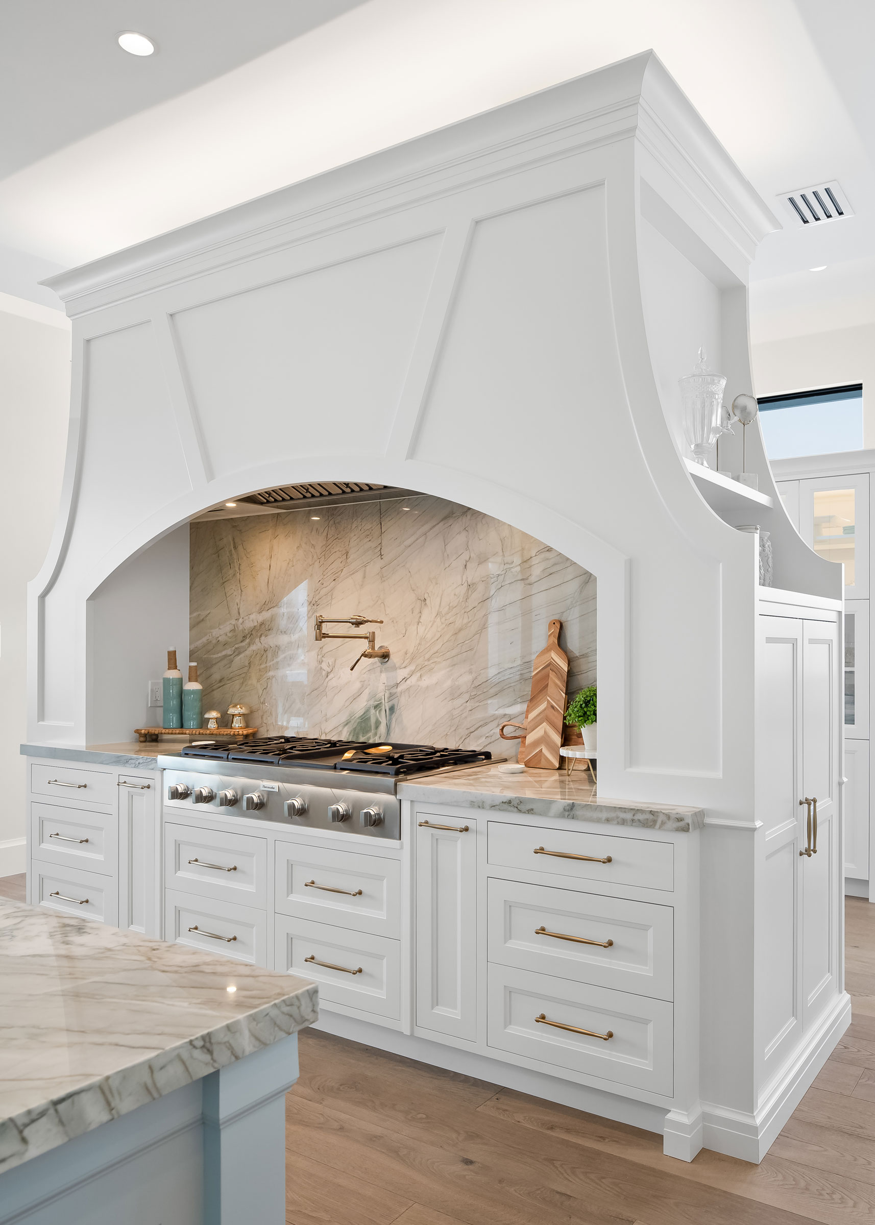 Custom Kitchen With Painted Blue Island