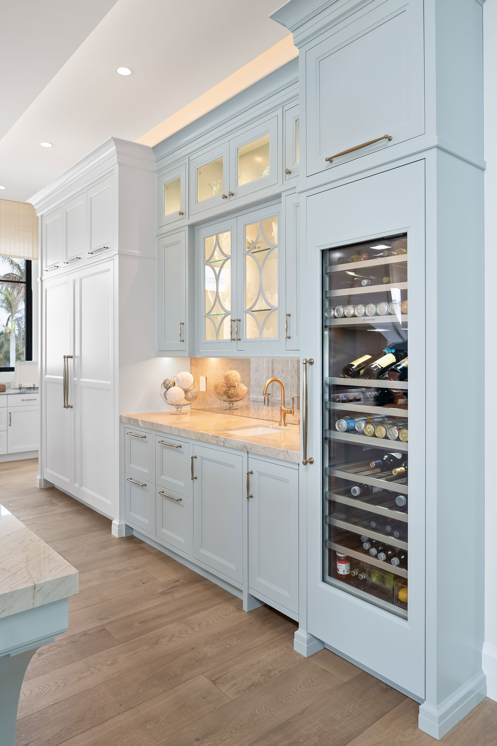 Custom Kitchen With Painted Blue Island