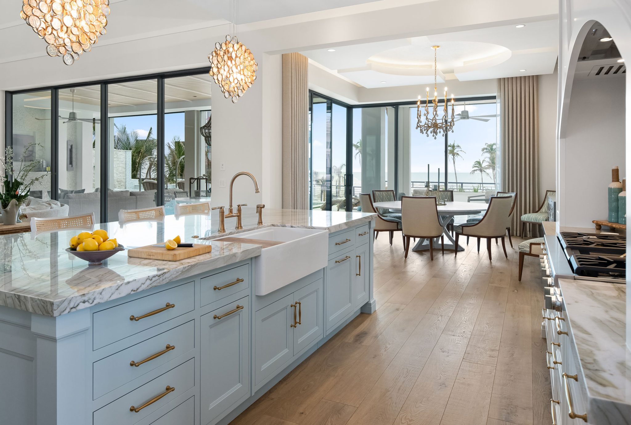 Custom Kitchen With Painted Blue Island