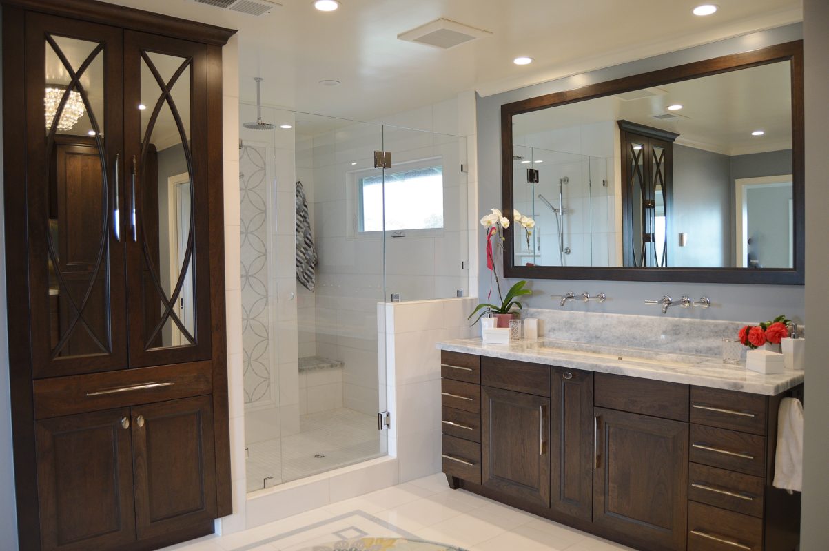 Dark Brown Bathroom Cabinets in Cherry