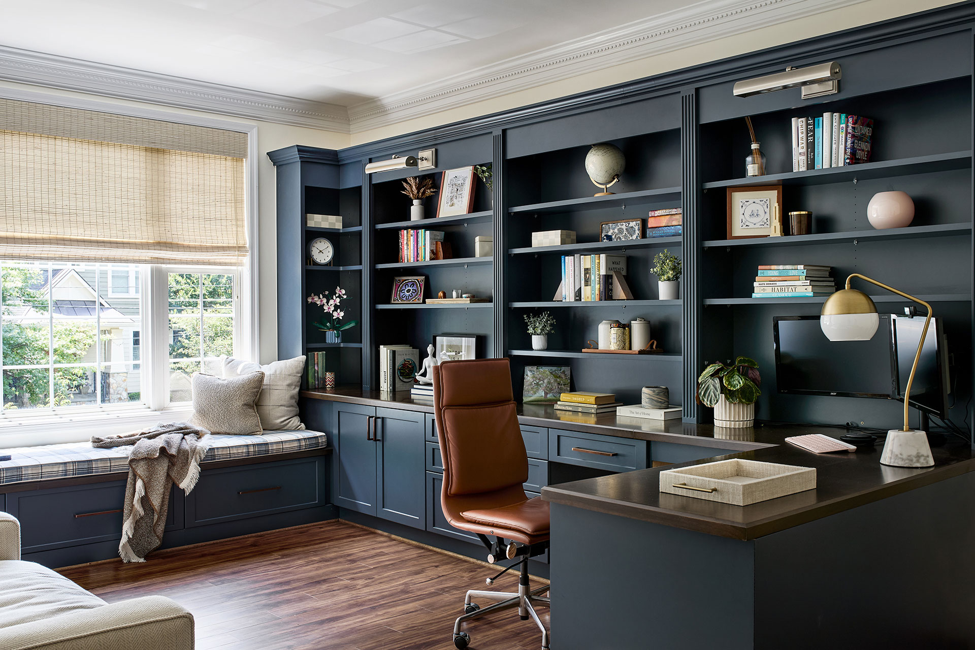 Dark Painted Blue Office Library