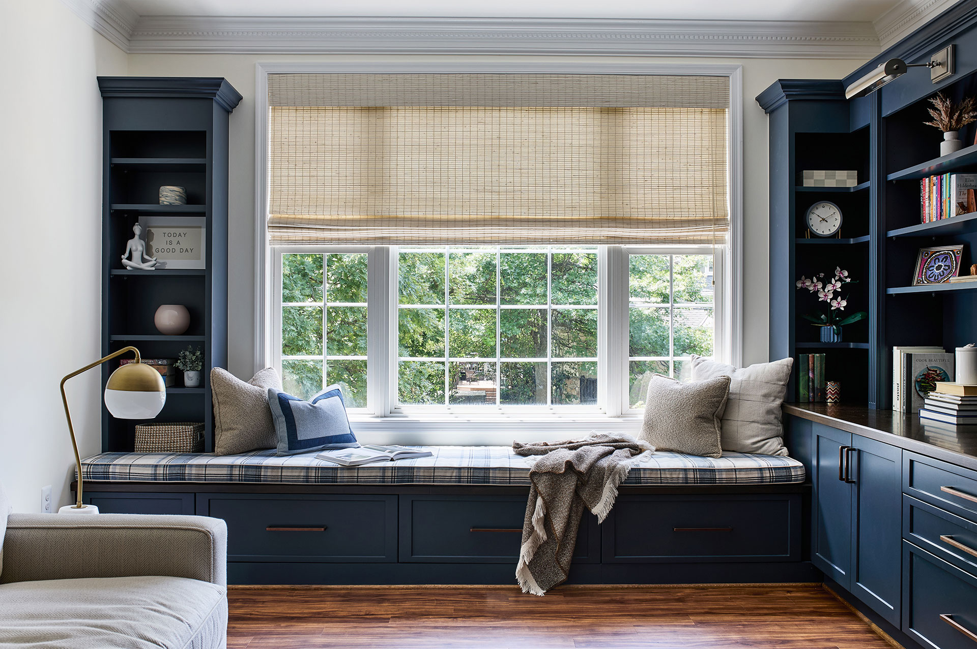 Dark Painted Blue Office Library