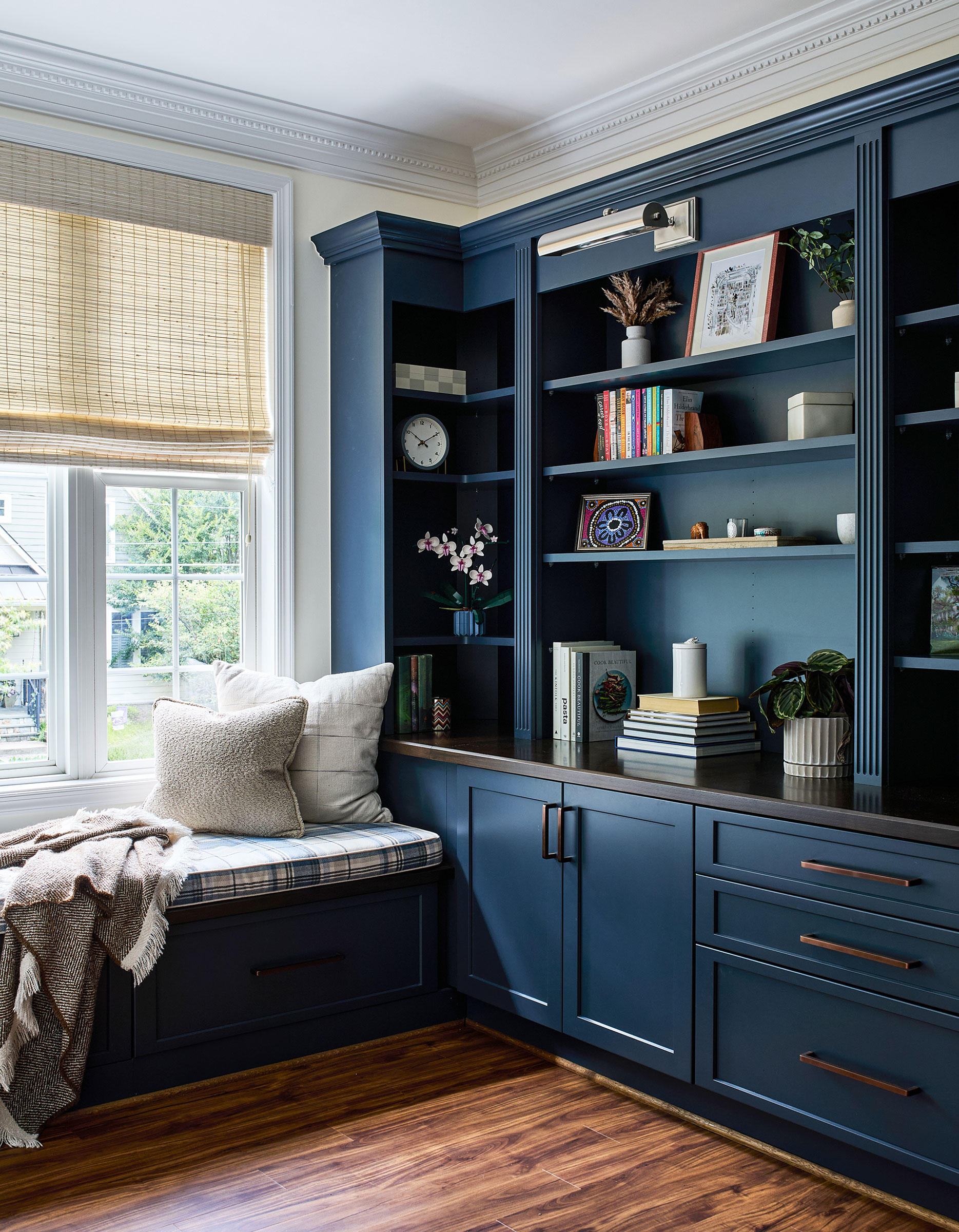 Dark Painted Blue Office Library