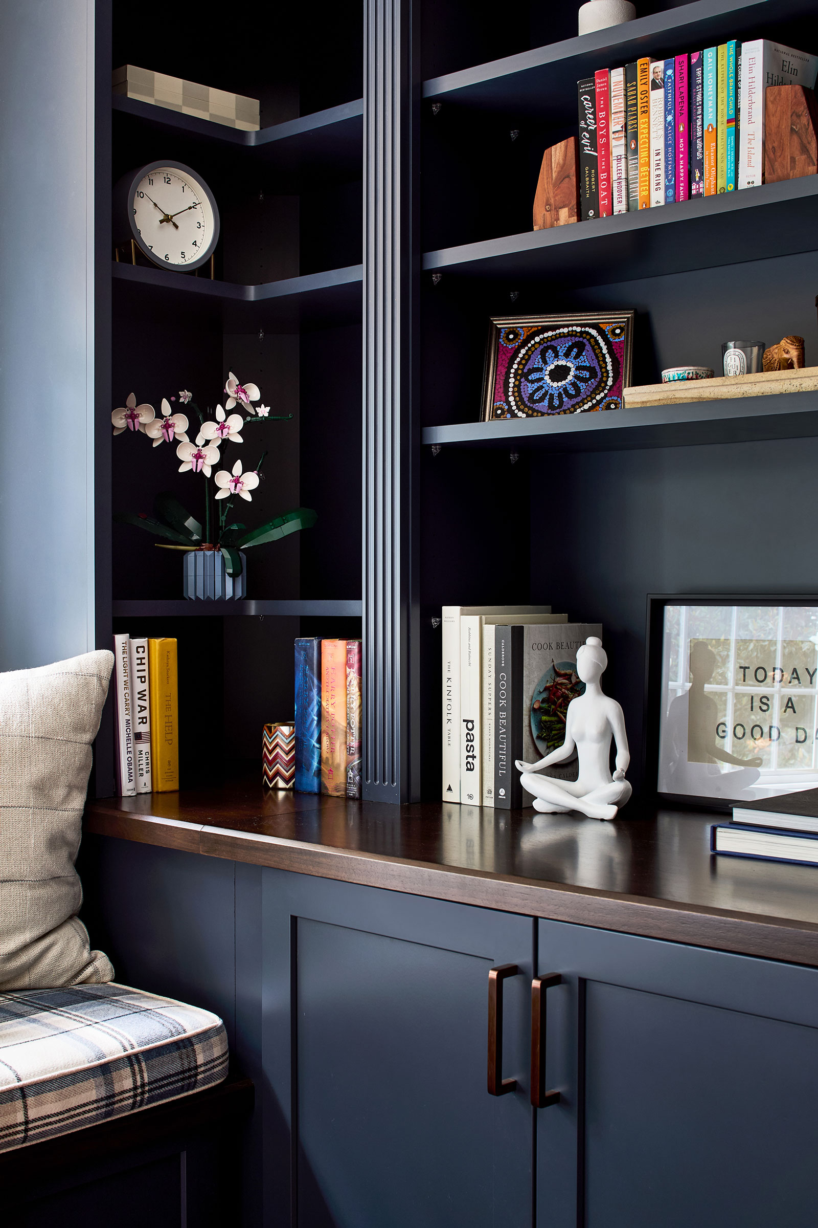 Dark Painted Blue Office Library
