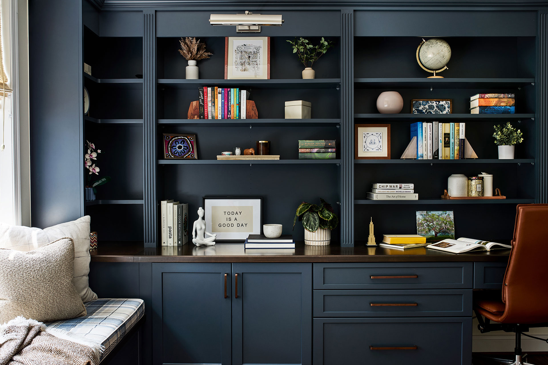 Dark Painted Blue Office Library