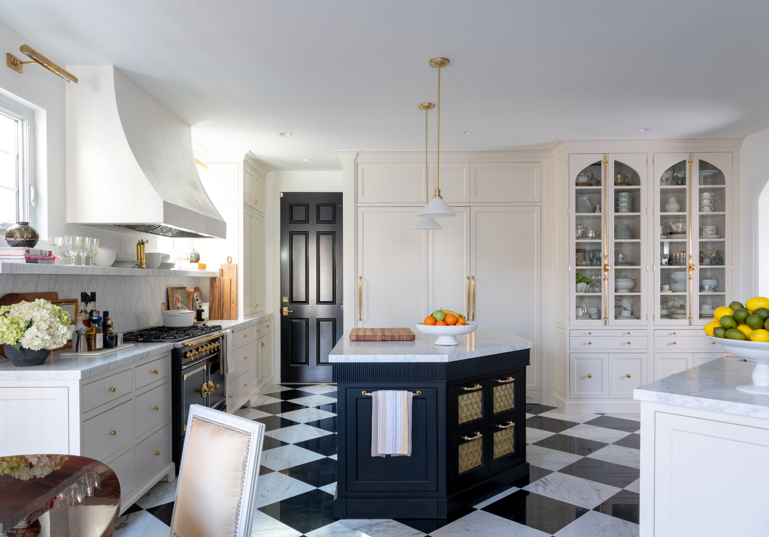 Elegant Kitchen With Dark Blue Island