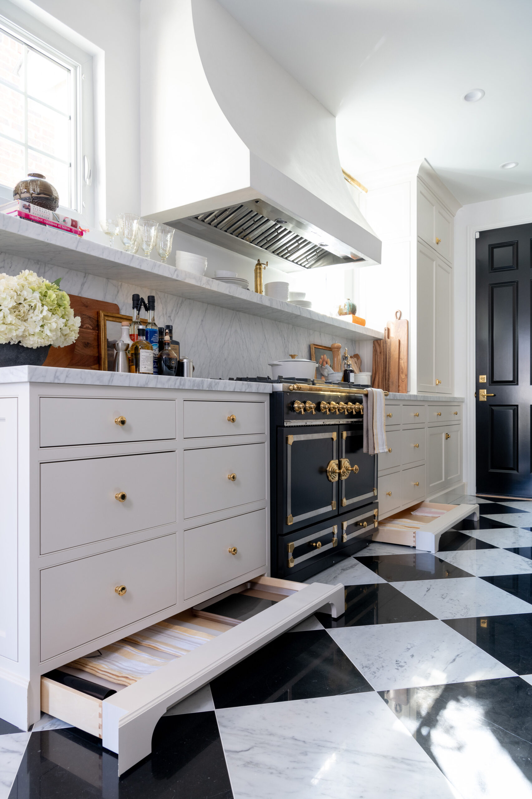 Elegant Kitchen With Dark Blue Island