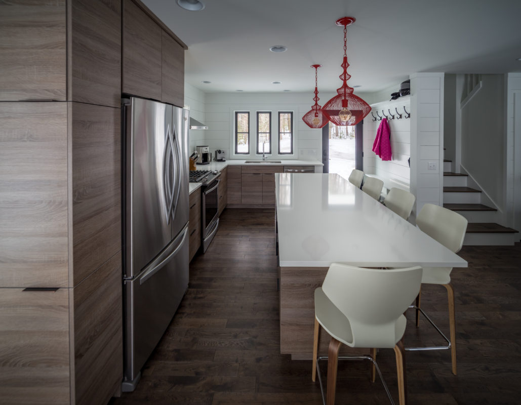 Matte White Kitchen with Arizona Cypress Storage Cabinets