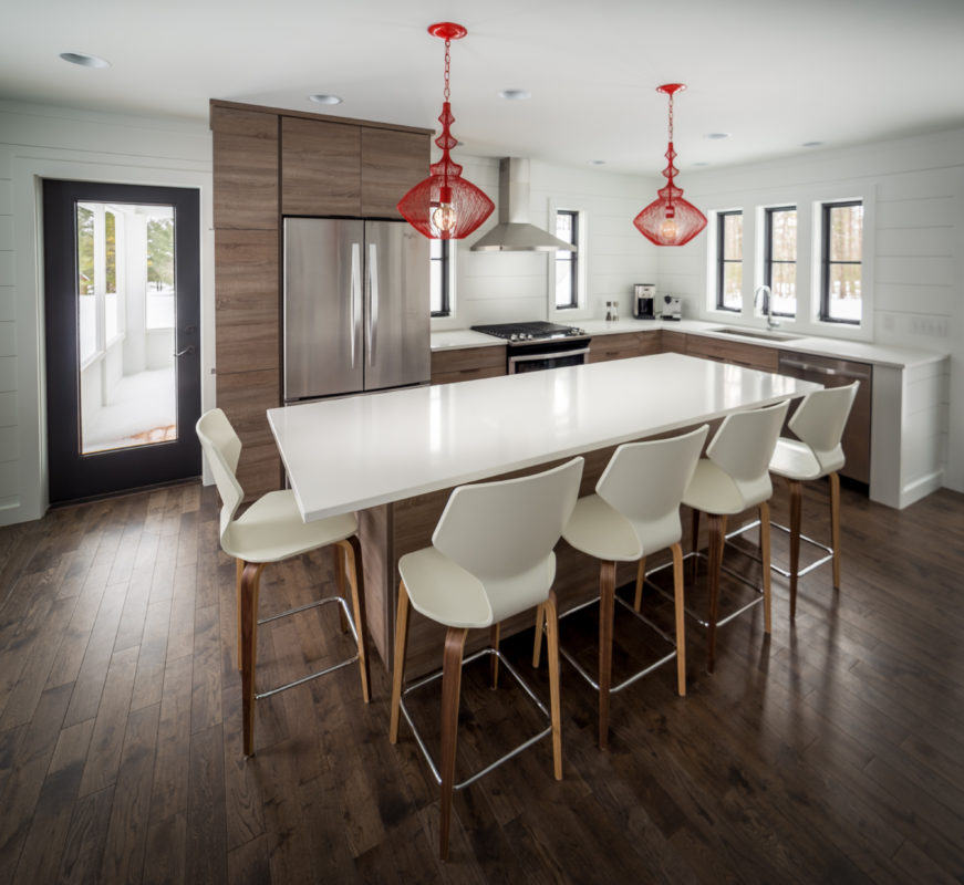 Matte White Kitchen with Arizona Cypress Storage Cabinets