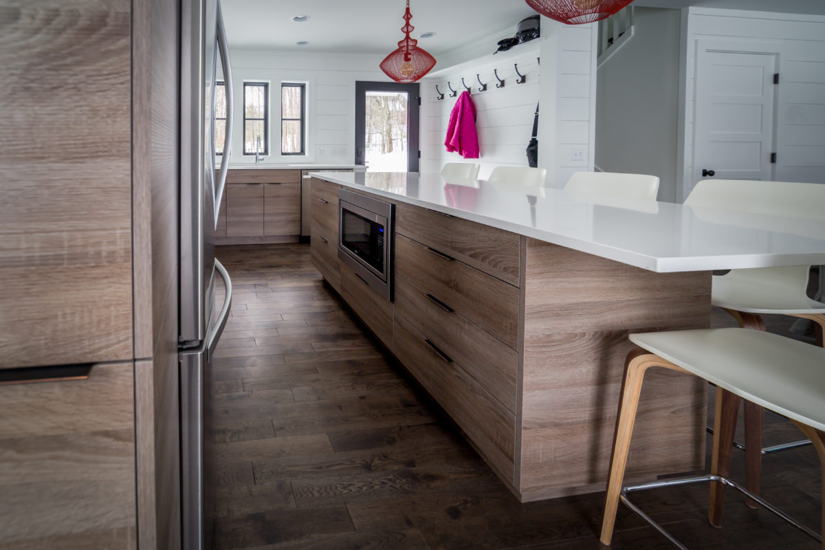 Matte White Kitchen with Arizona Cypress Storage Cabinets