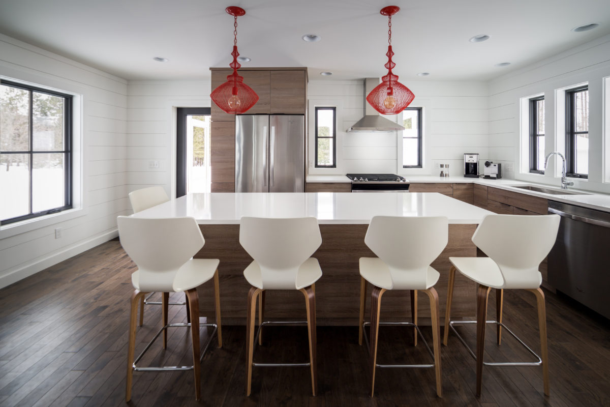 Matte White Kitchen with Arizona Cypress Storage Cabinets