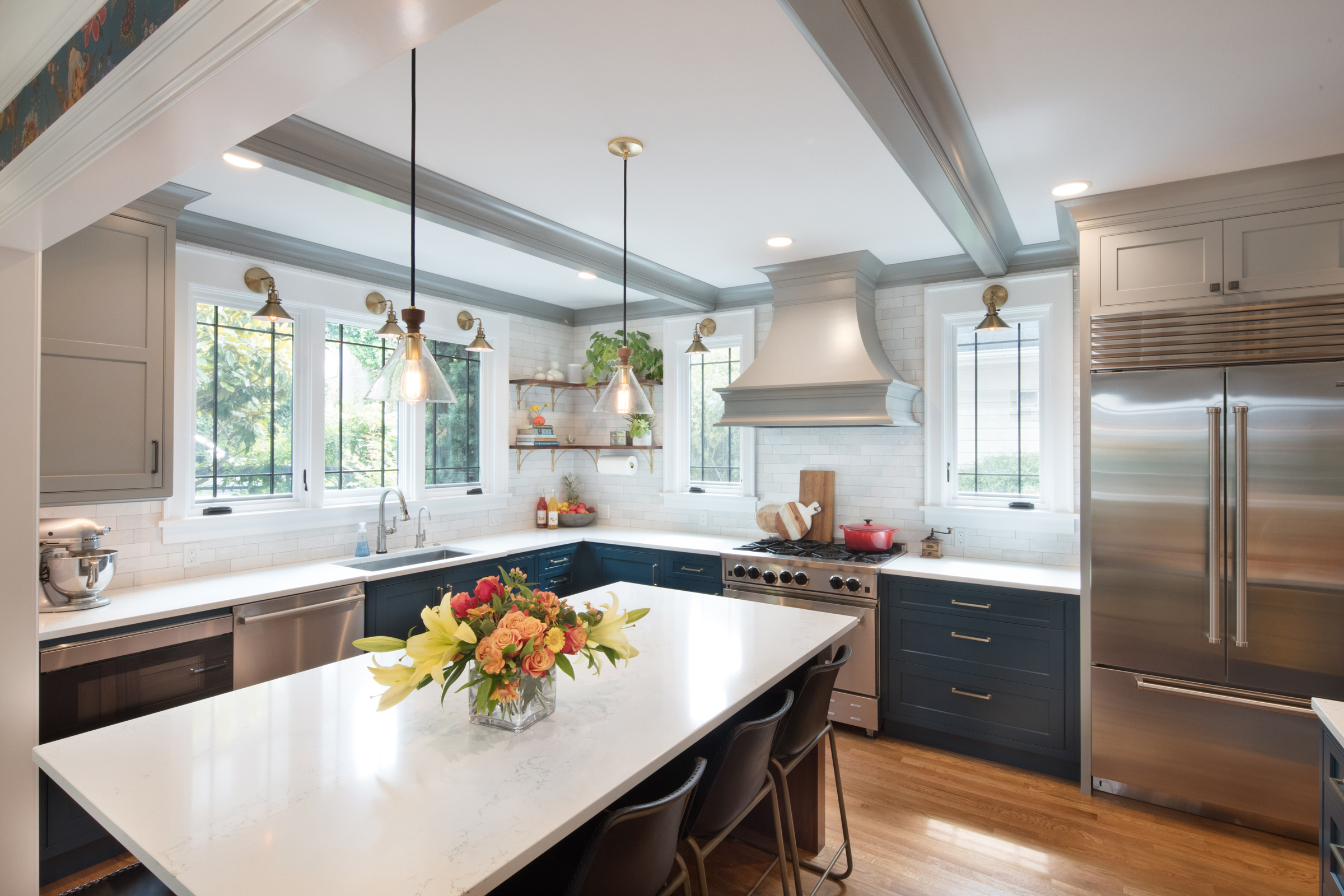Gray Blue Traditional Kitchen