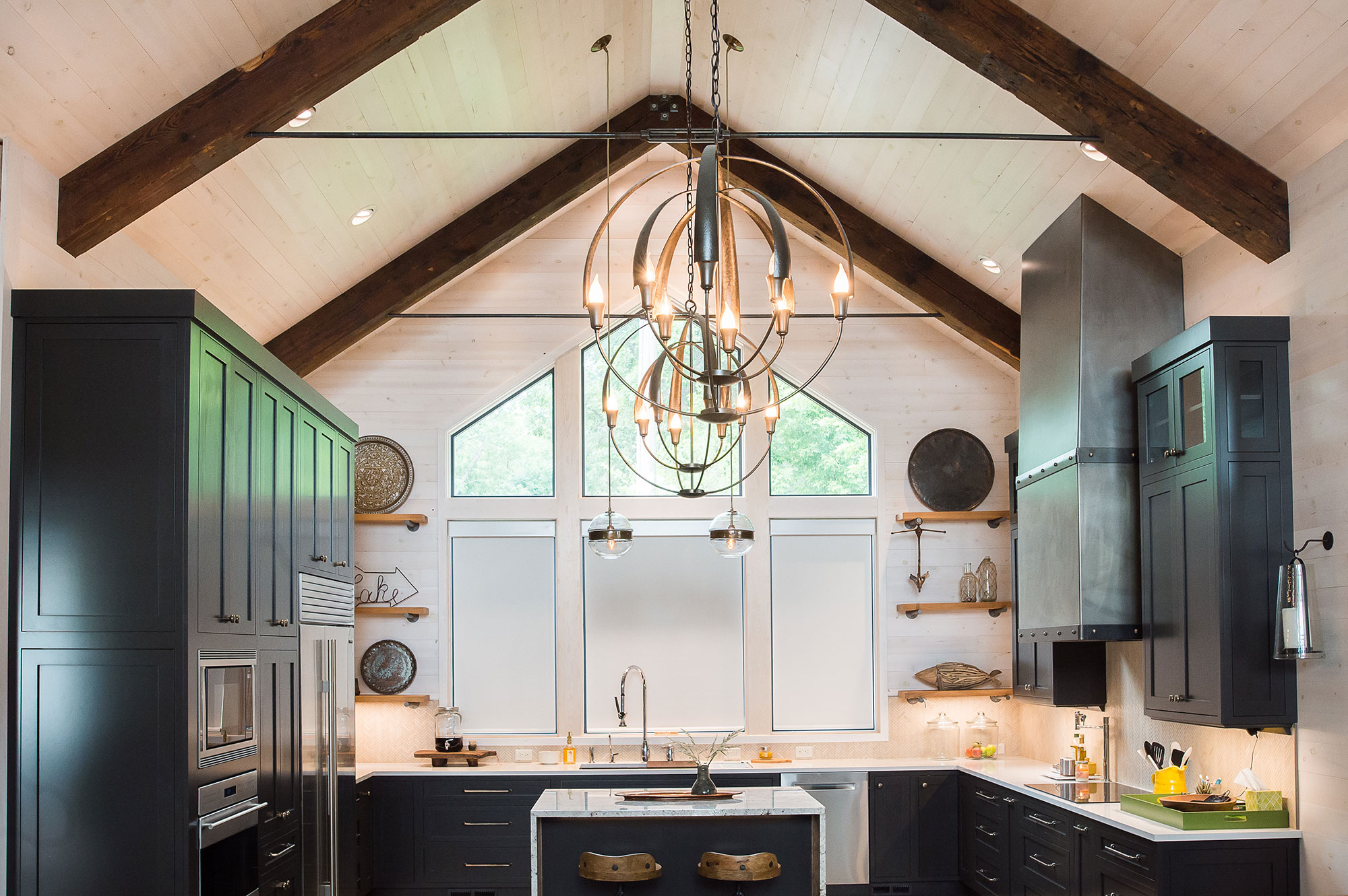 Large Custom Dark Painted Blue Kitchen