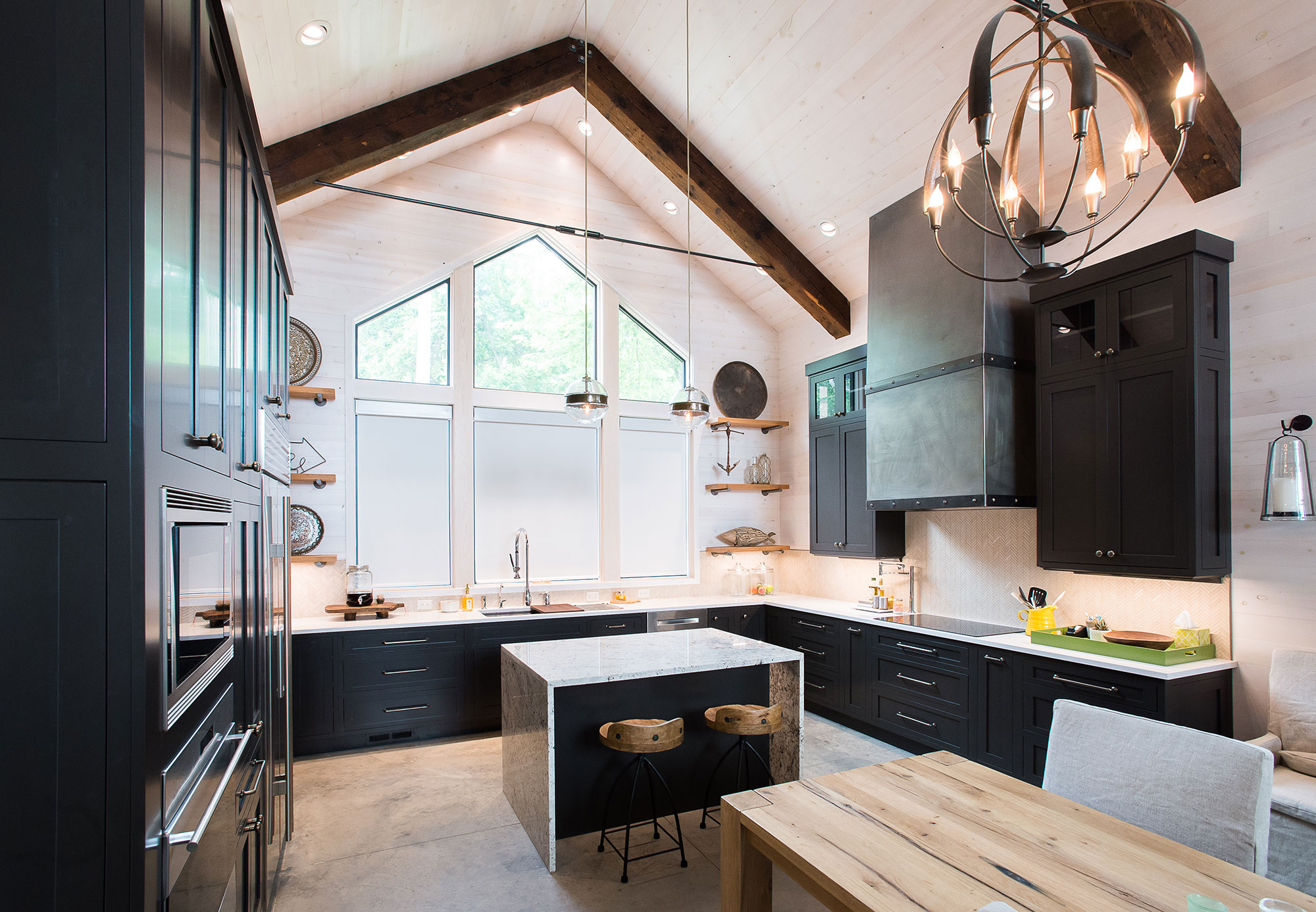 Large Custom Dark Painted Blue Kitchen