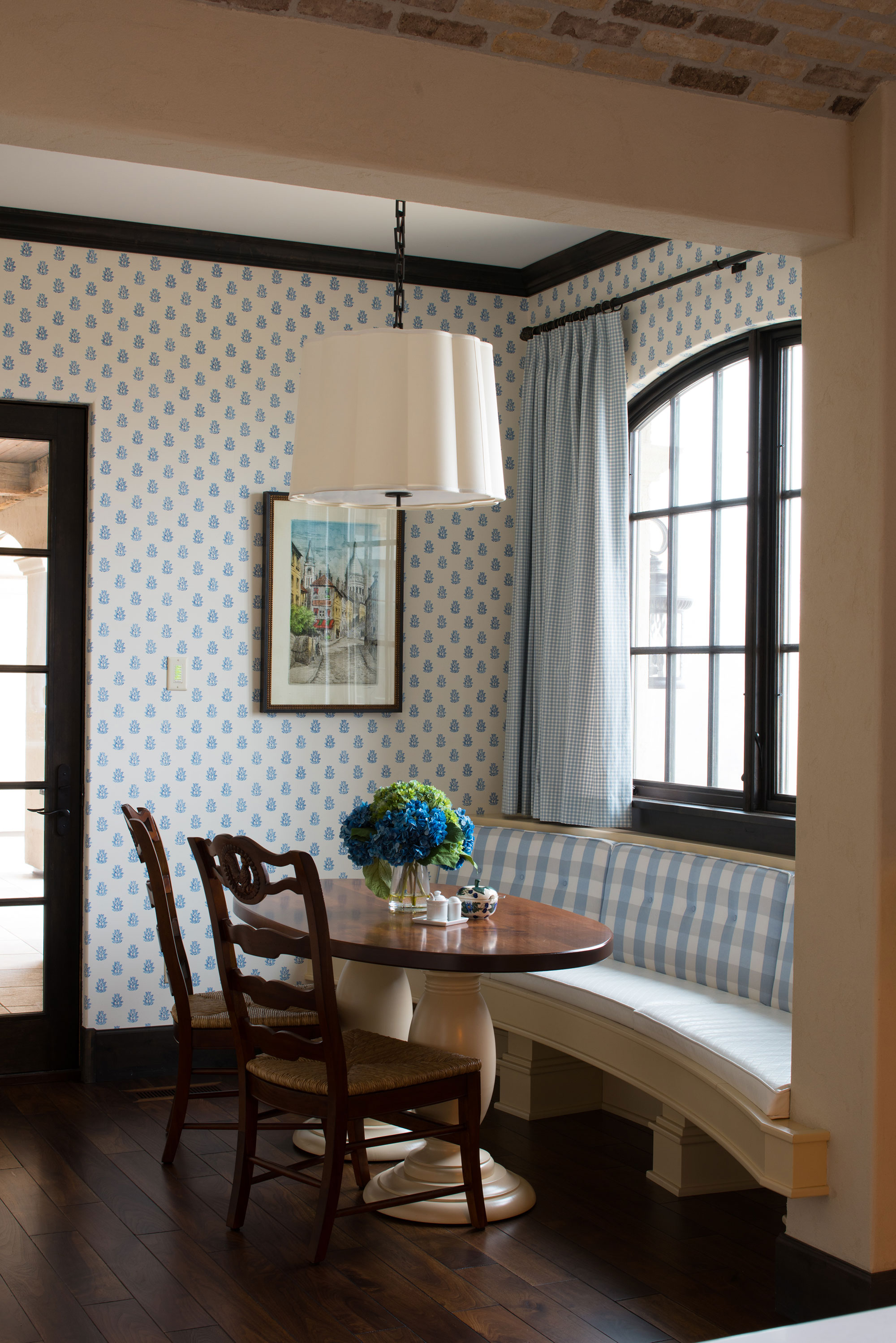 Large White Kitchen with Blue Island