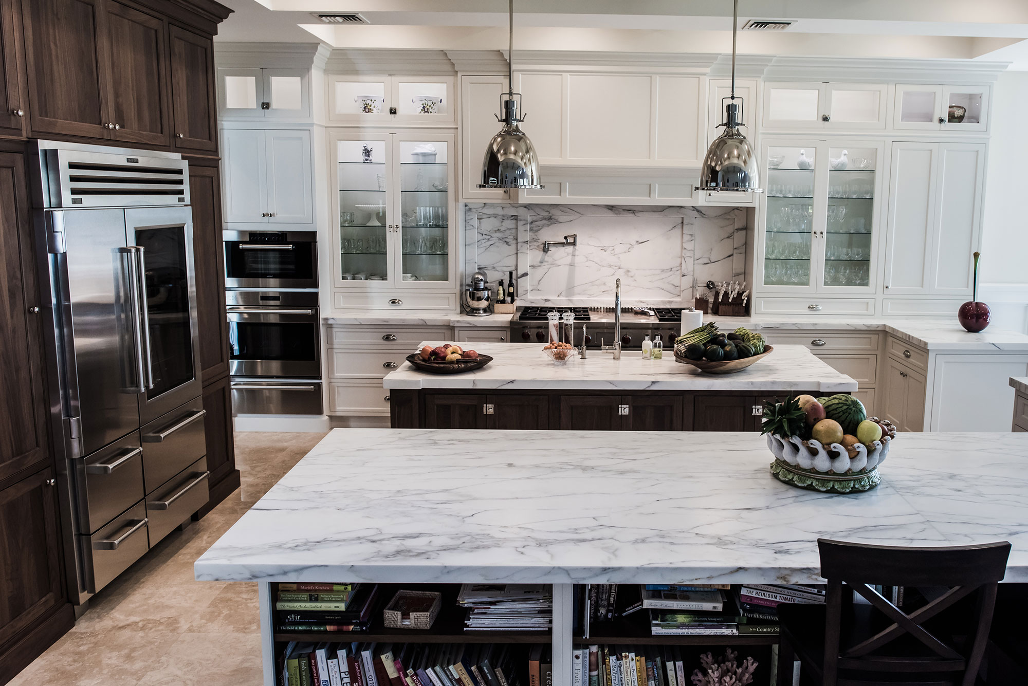 Large White Kitchen with Two Islands
