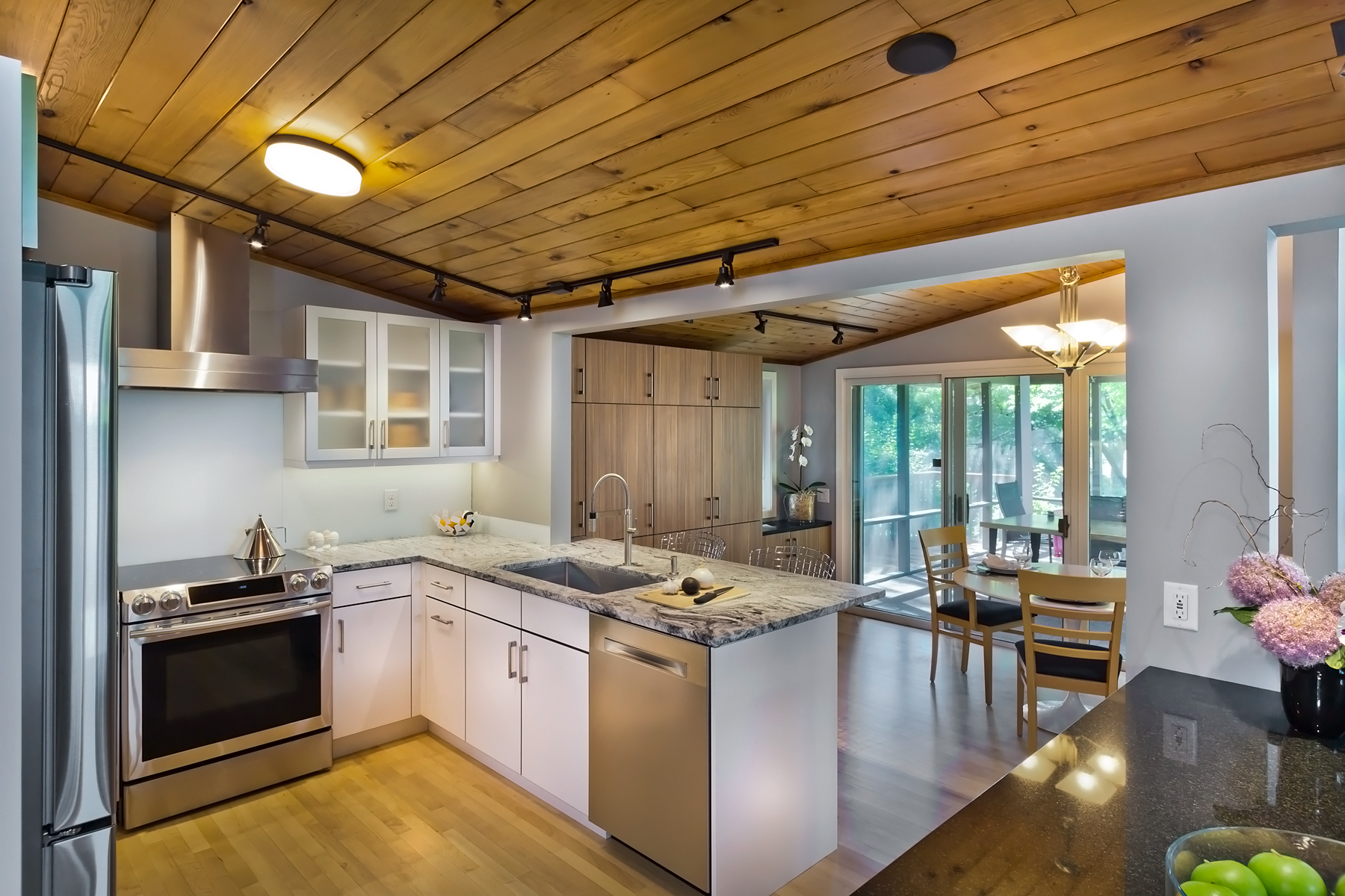 Matte White Kitchen with Arizona Cypress Storage Cabinets