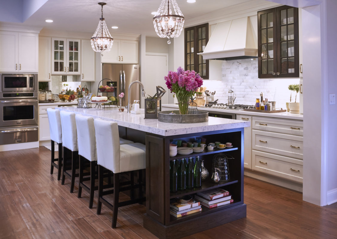 Off White Cabinets with Woodland Brown Island