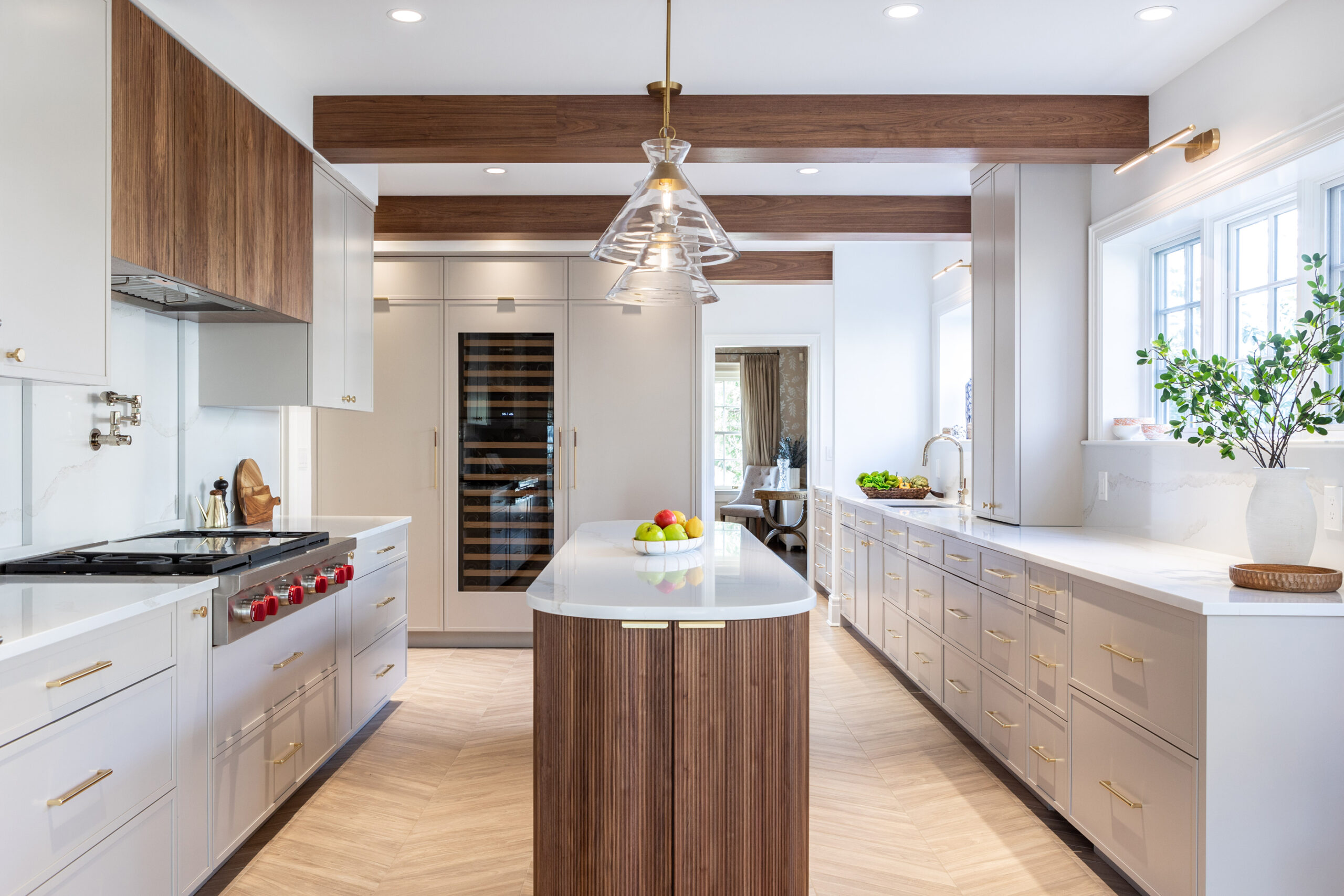 Painted Kitchen With Reeded Rounded Island