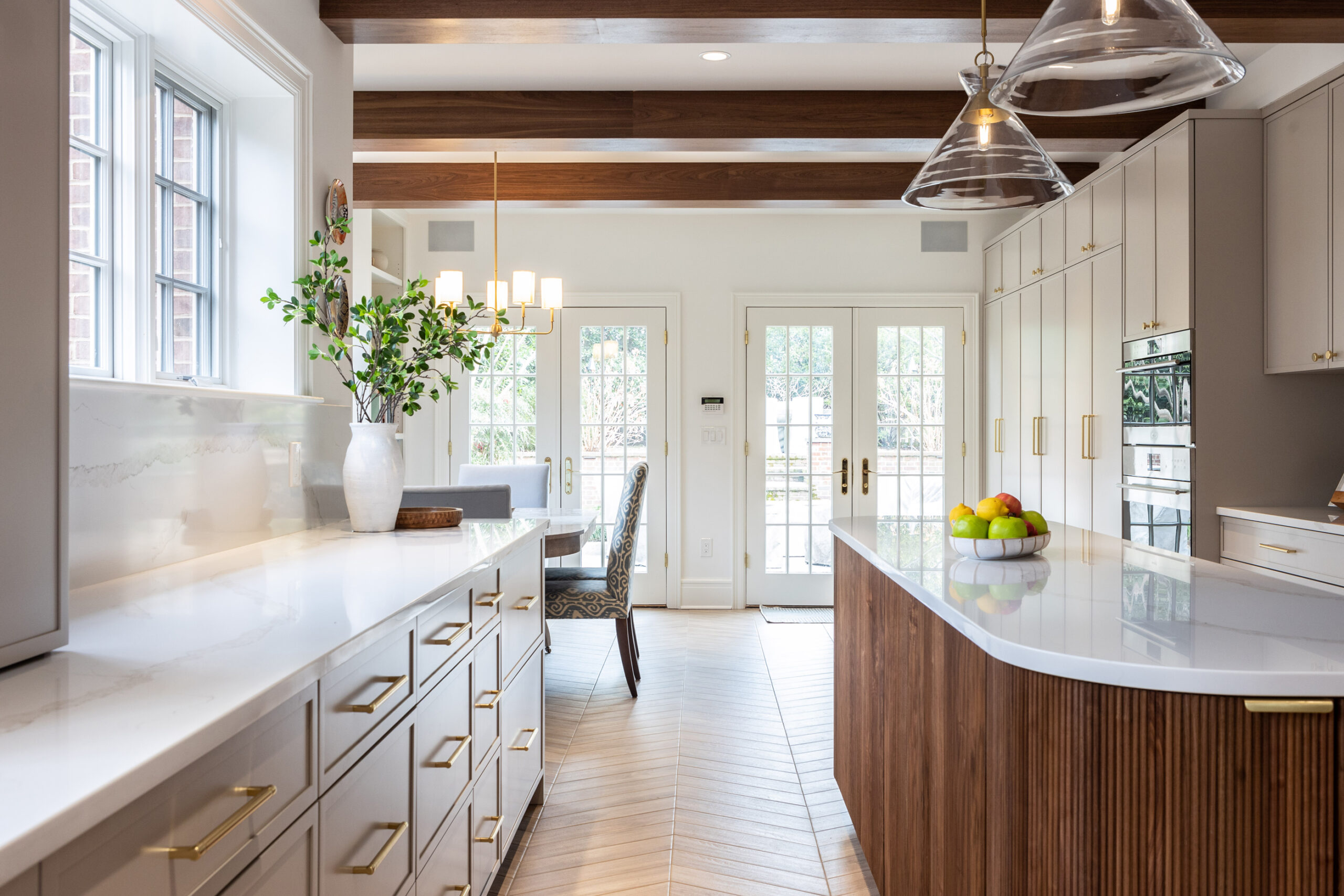 Painted Kitchen With Reeded Rounded Island