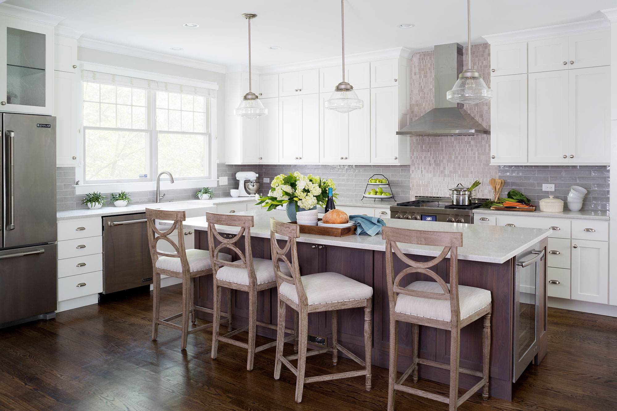 Painted White Kitchen with Dark Grey Stained Walnut Island