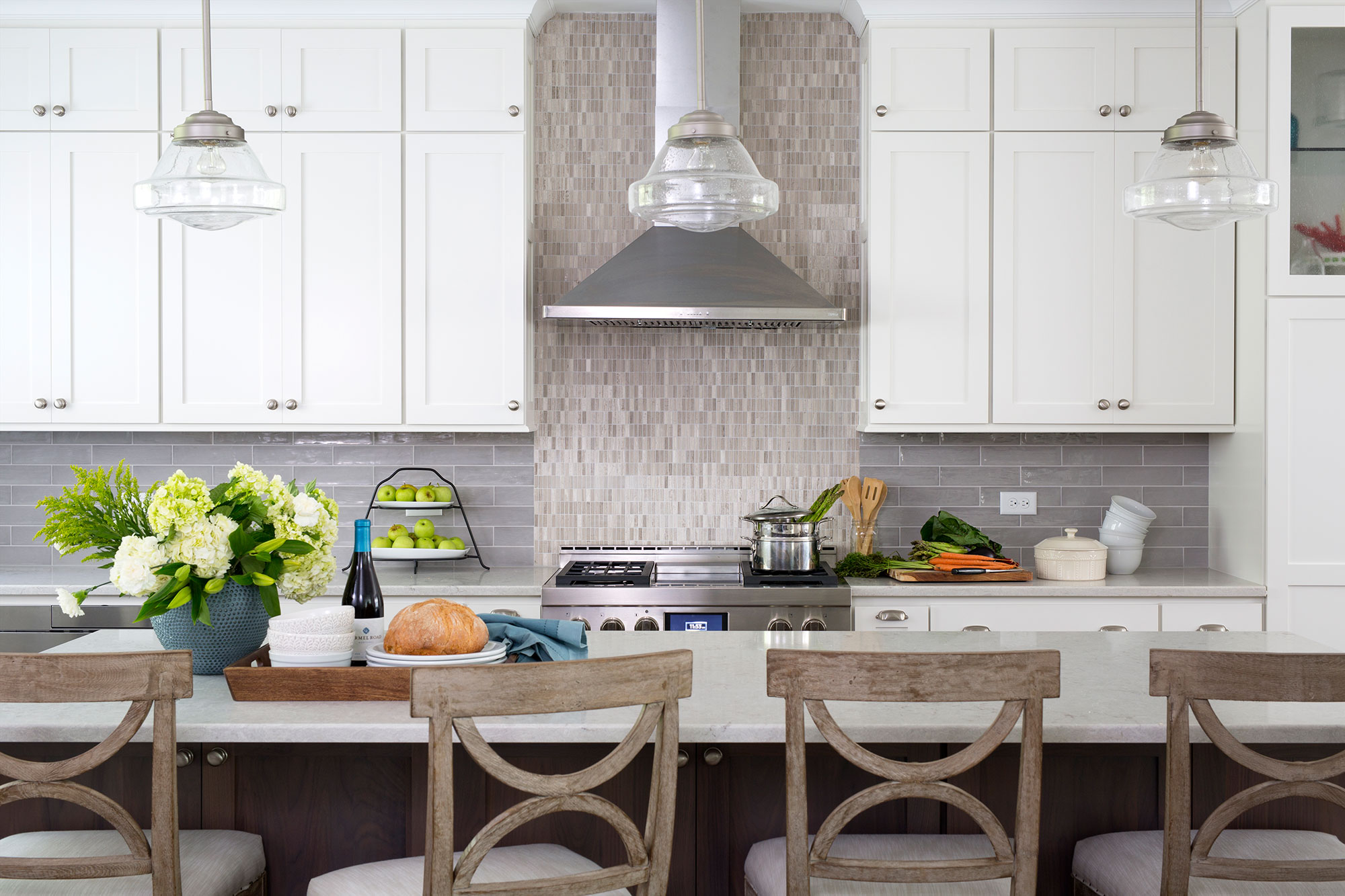 Painted White Kitchen with Dark Grey Stained Walnut Island