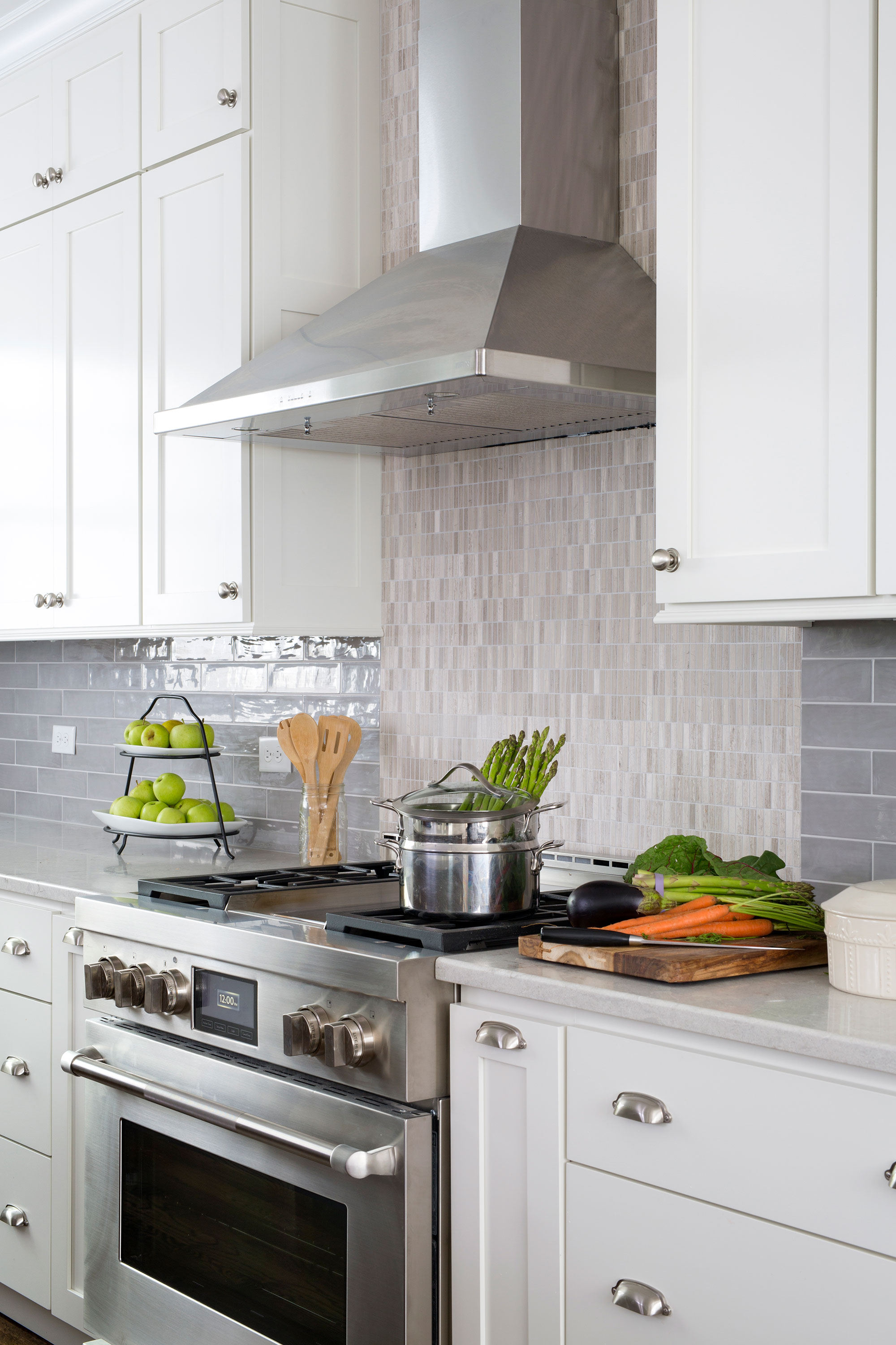 Painted White Kitchen with Dark Grey Stained Walnut Island