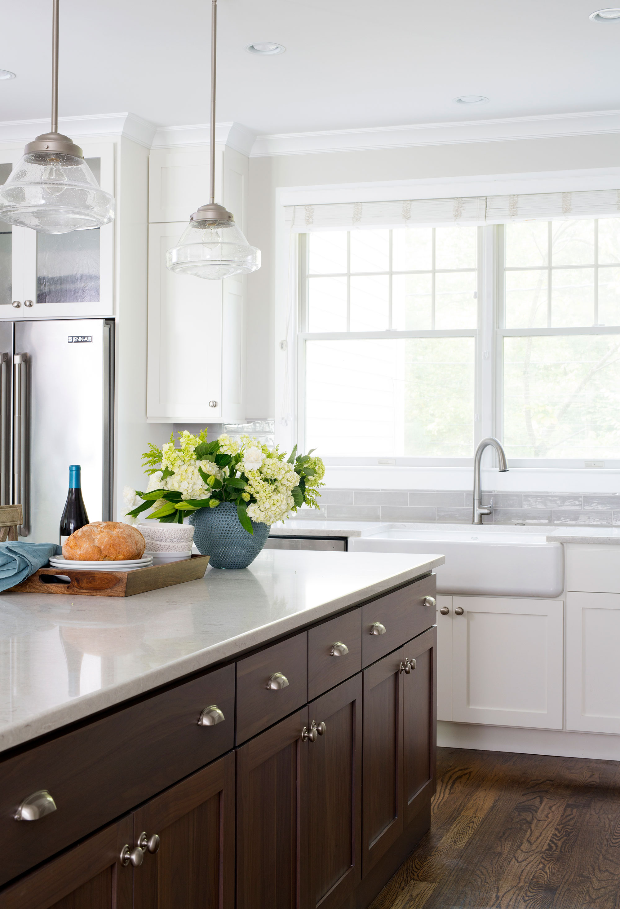 Painted White Kitchen with Dark Grey Stained Walnut Island