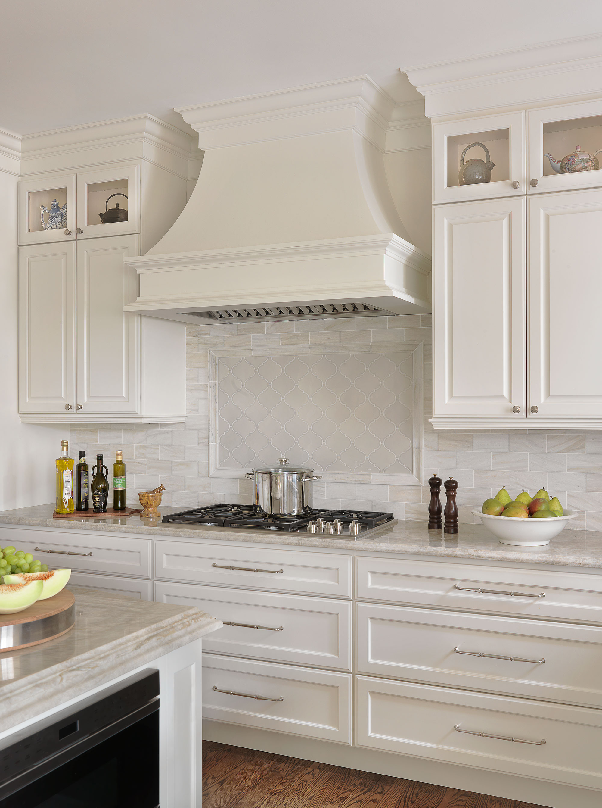 Painted White Kitchen with Walnut Wet Bar