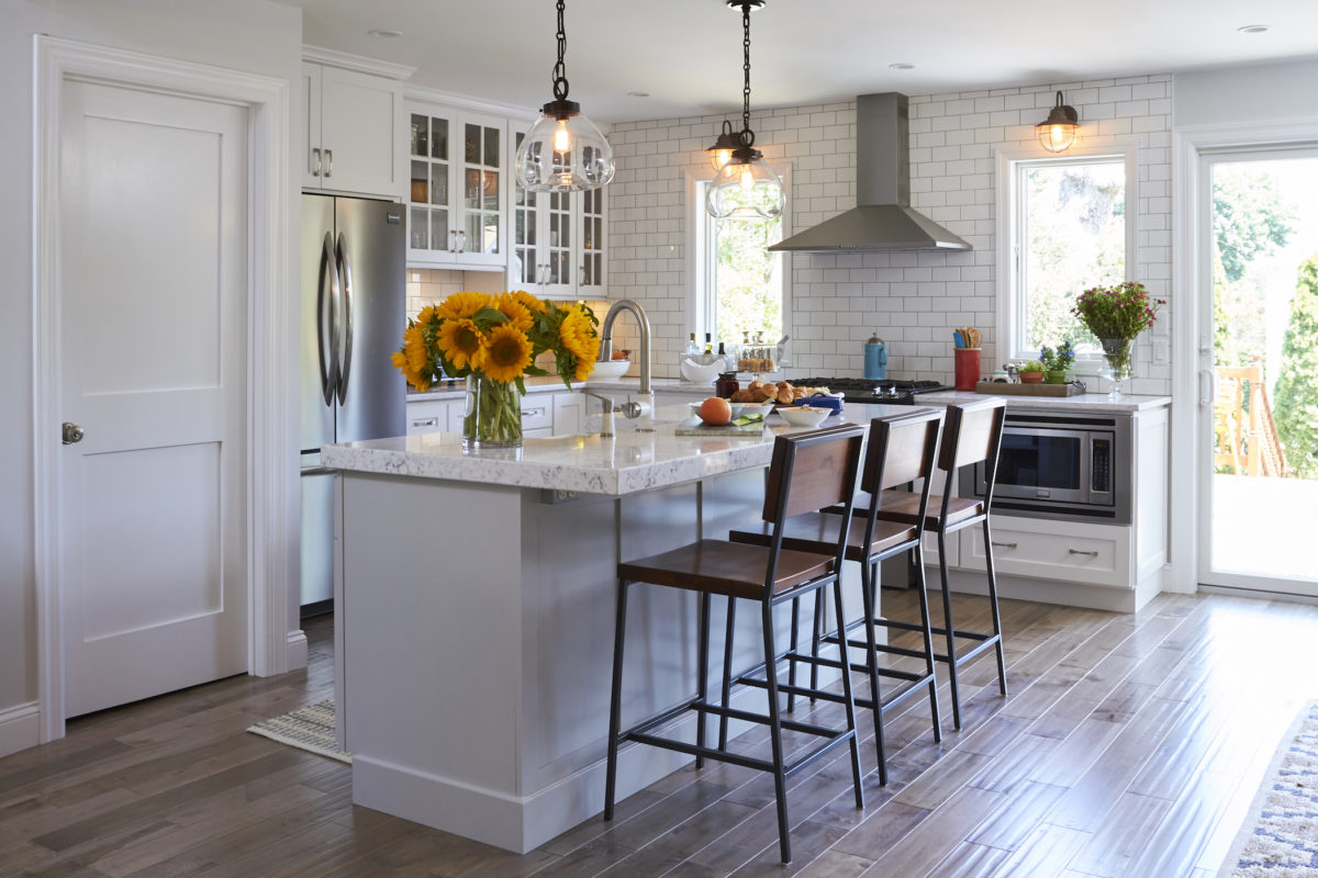 Simply White Kitchen with Light Grey Island