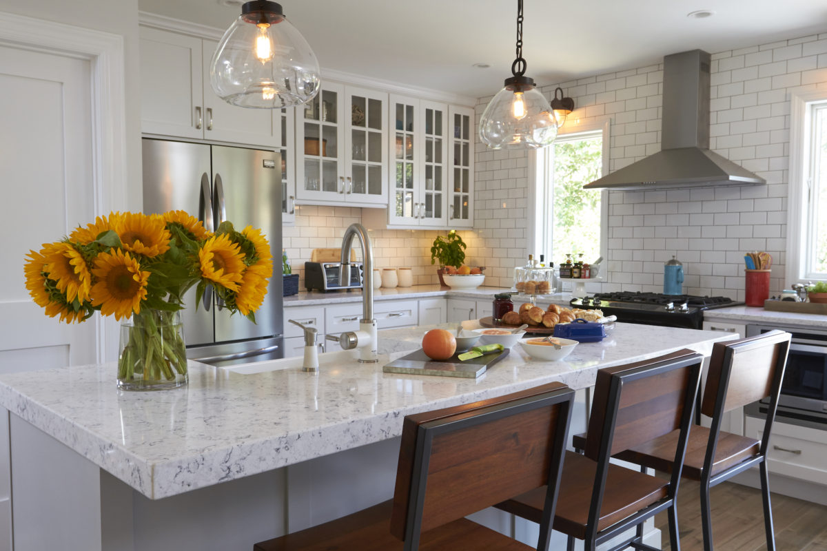 Simply White Kitchen with Light Grey Island