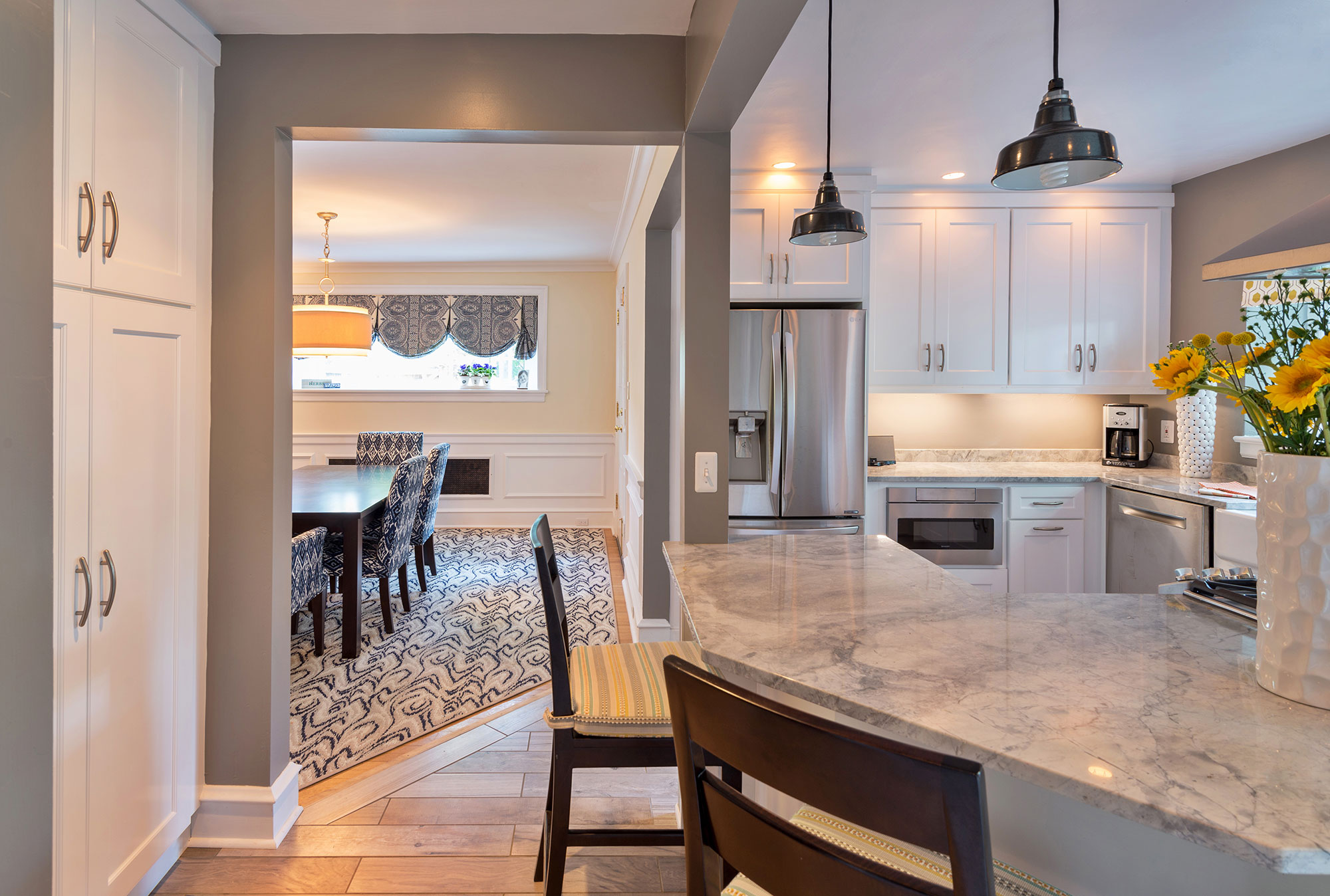 Small White Kitchen with Entry Bench