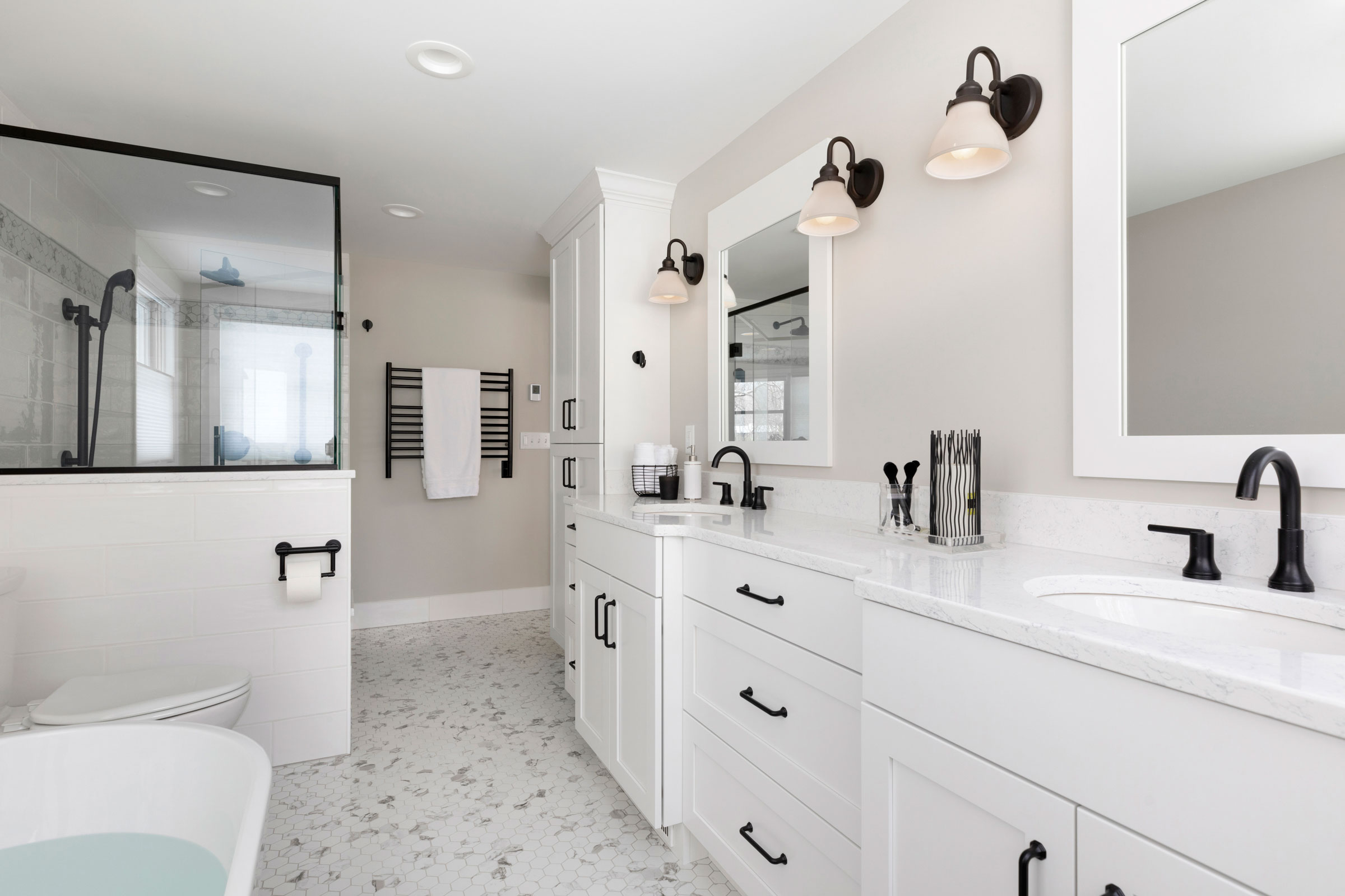 Spacious White Master Bathroom